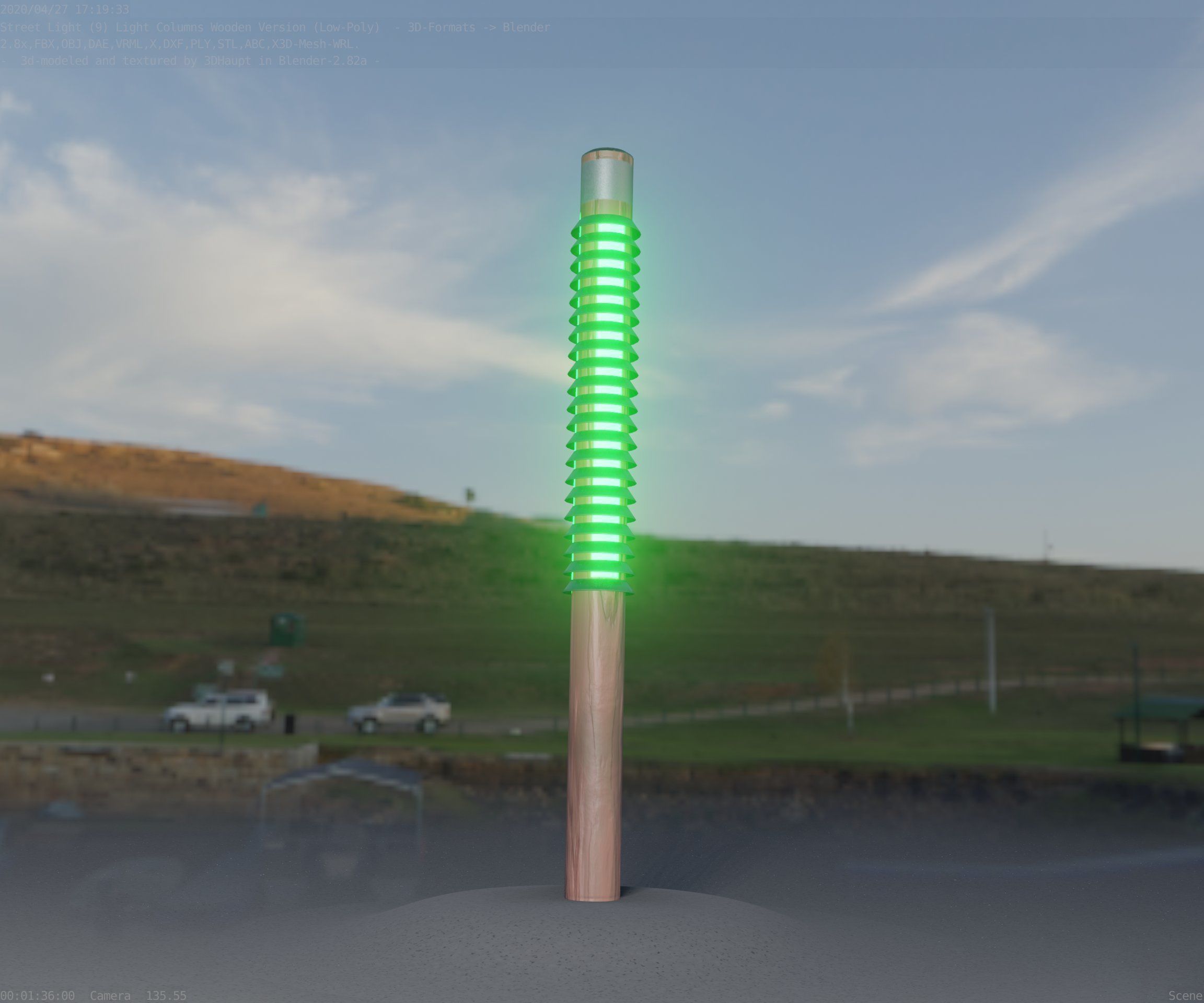 Wooden Lamp-Column 24 - Low-Poly Street-Light Set-9 Low-poly 3D model_13