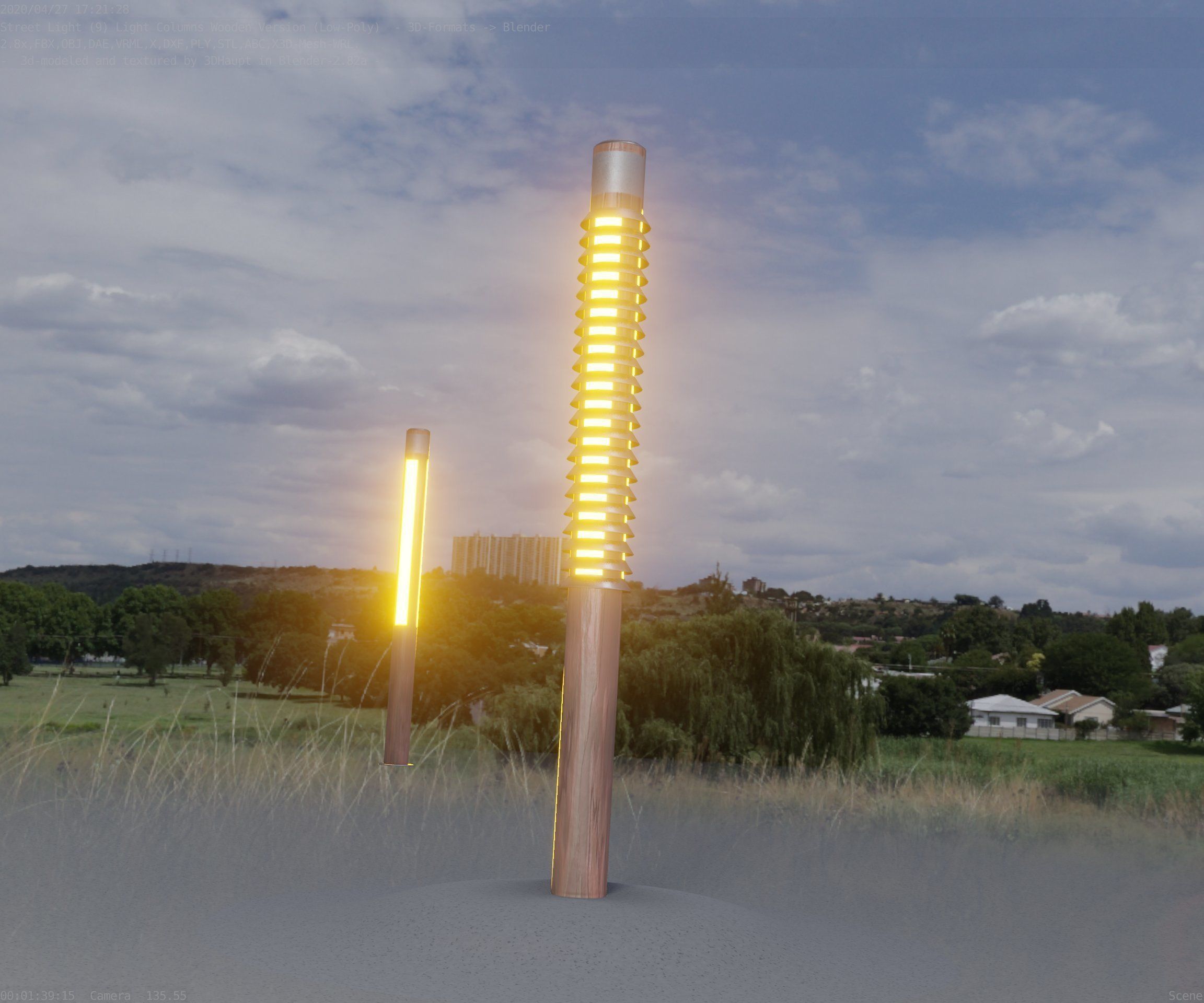 Wooden Lamp-Column 24 - Low-Poly Street-Light Set-9 Low-poly 3D model_91