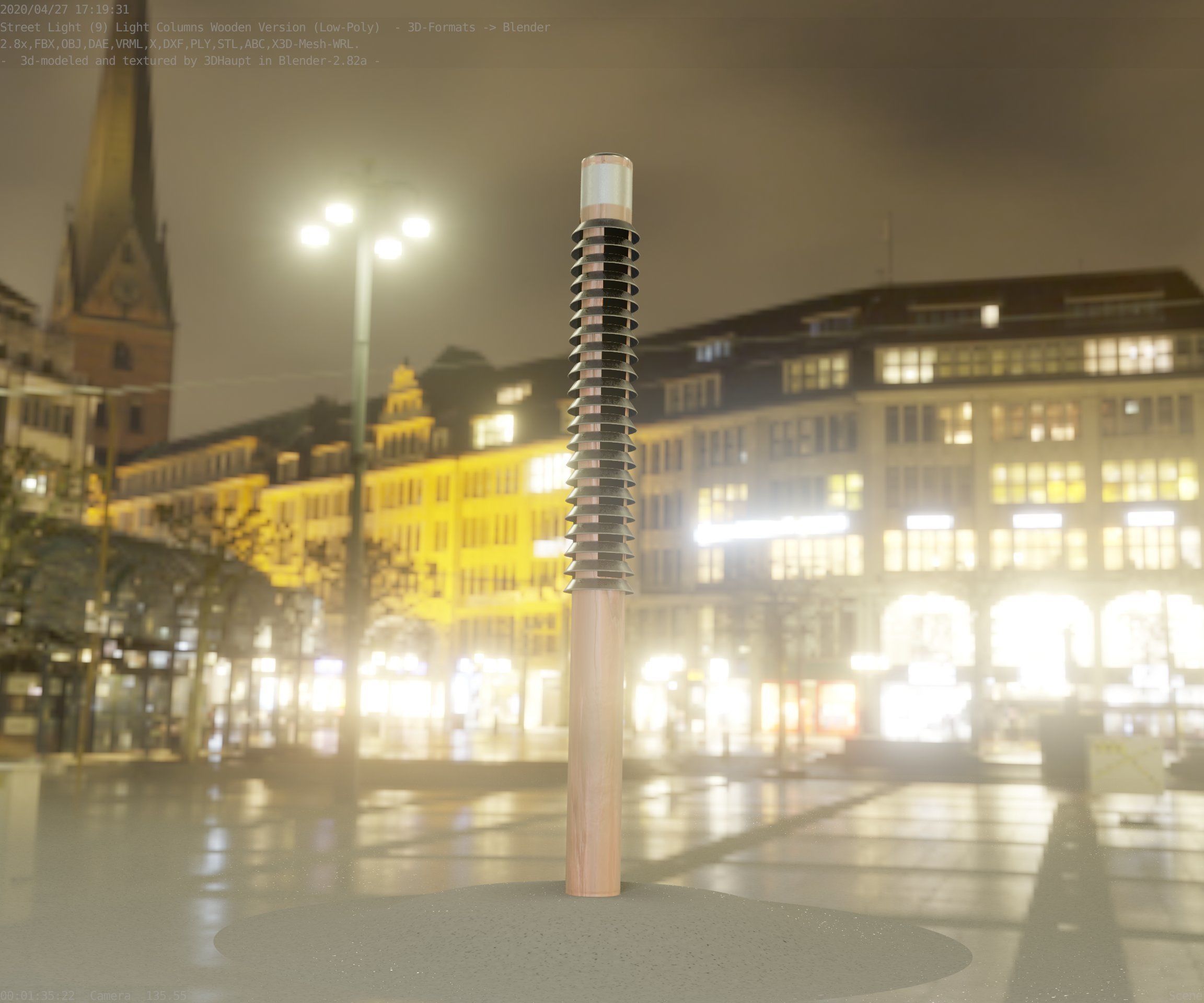 Wooden Lamp-Column 24 - Low-Poly Street-Light Set-9 Low-poly 3D model_11