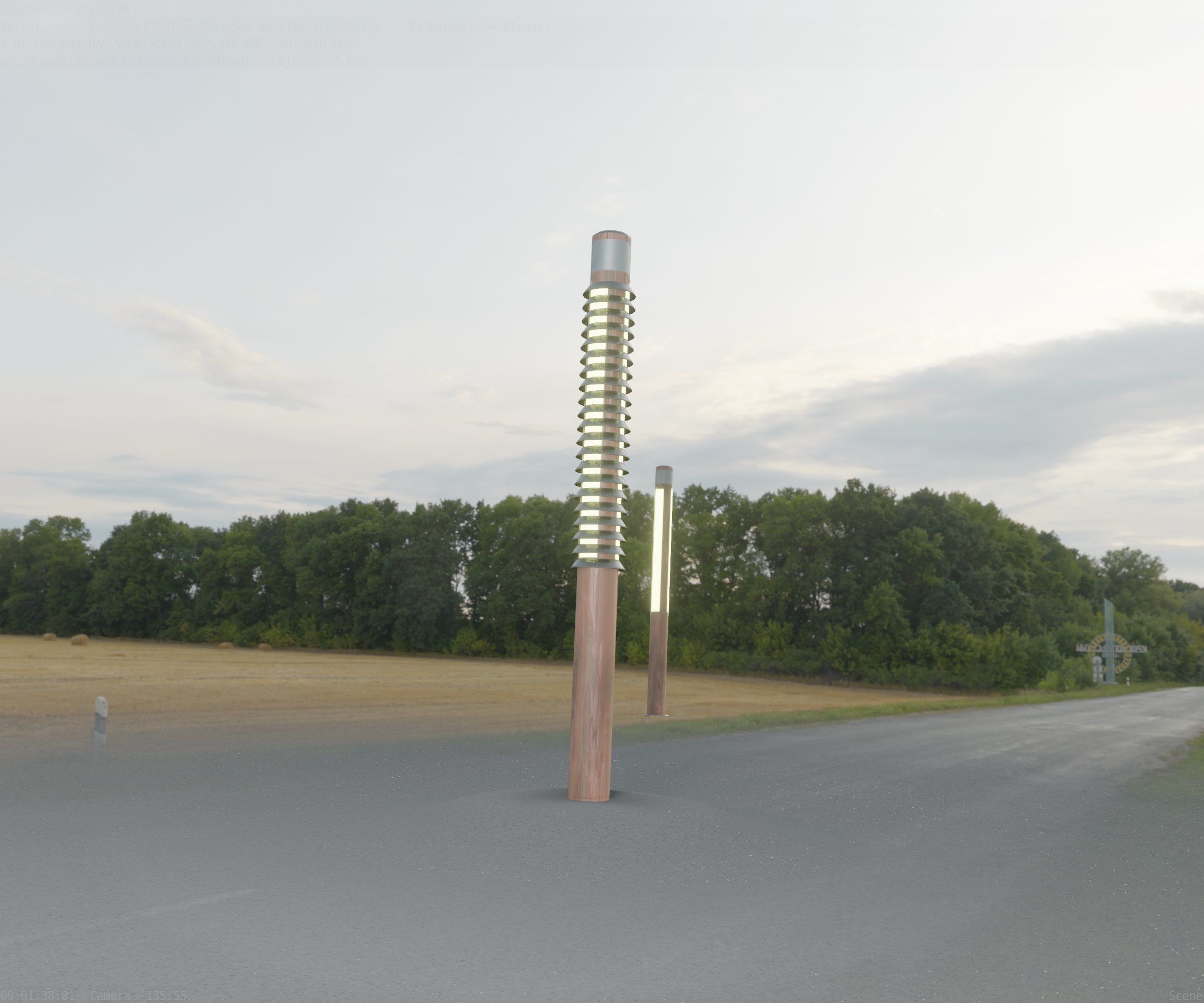 Wooden Lamp-Column 24 - Low-Poly Street-Light Set-9 Low-poly 3D model_53