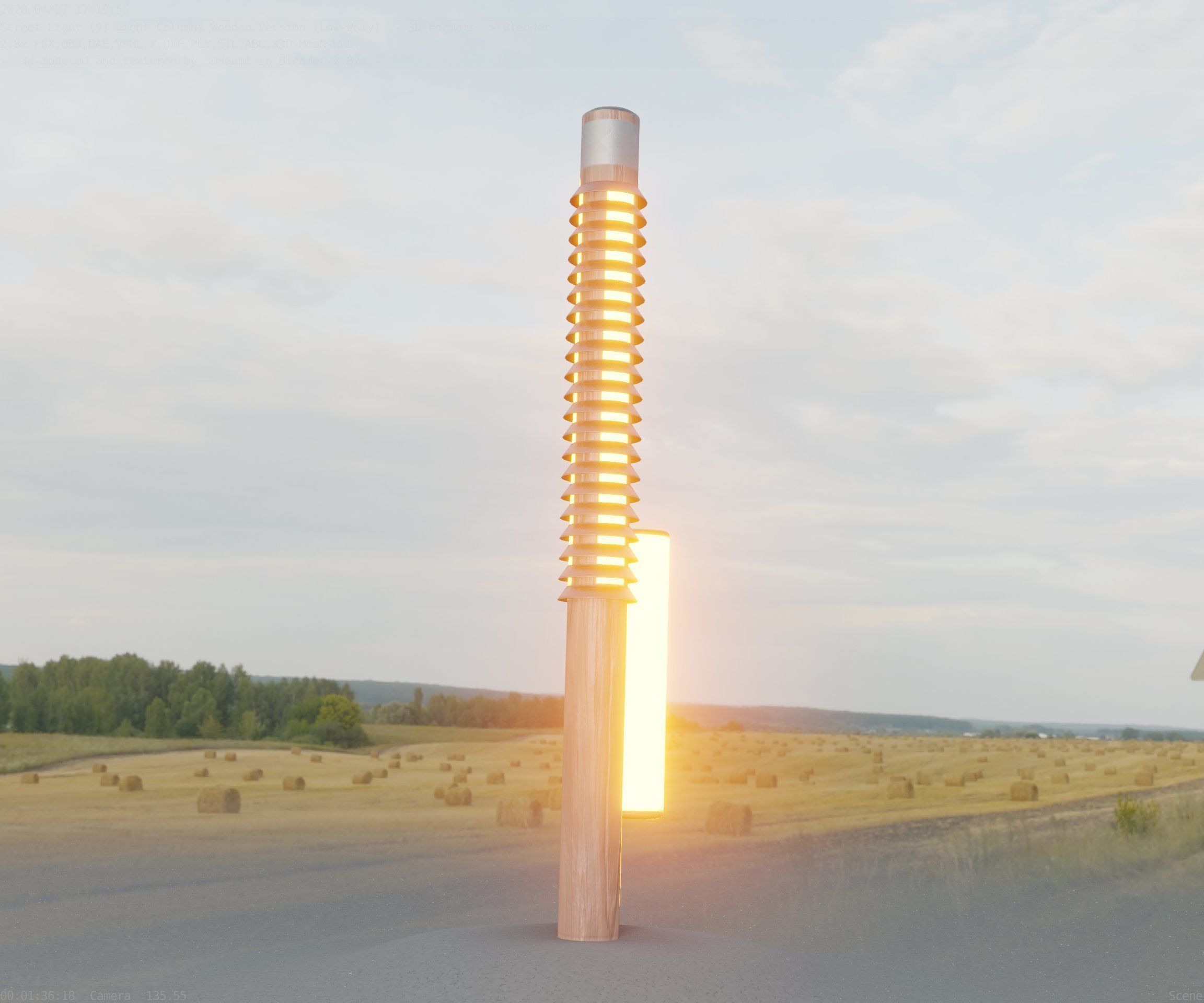 Wooden Lamp-Column 24 - Low-Poly Street-Light Set-9 Low-poly 3D model_31