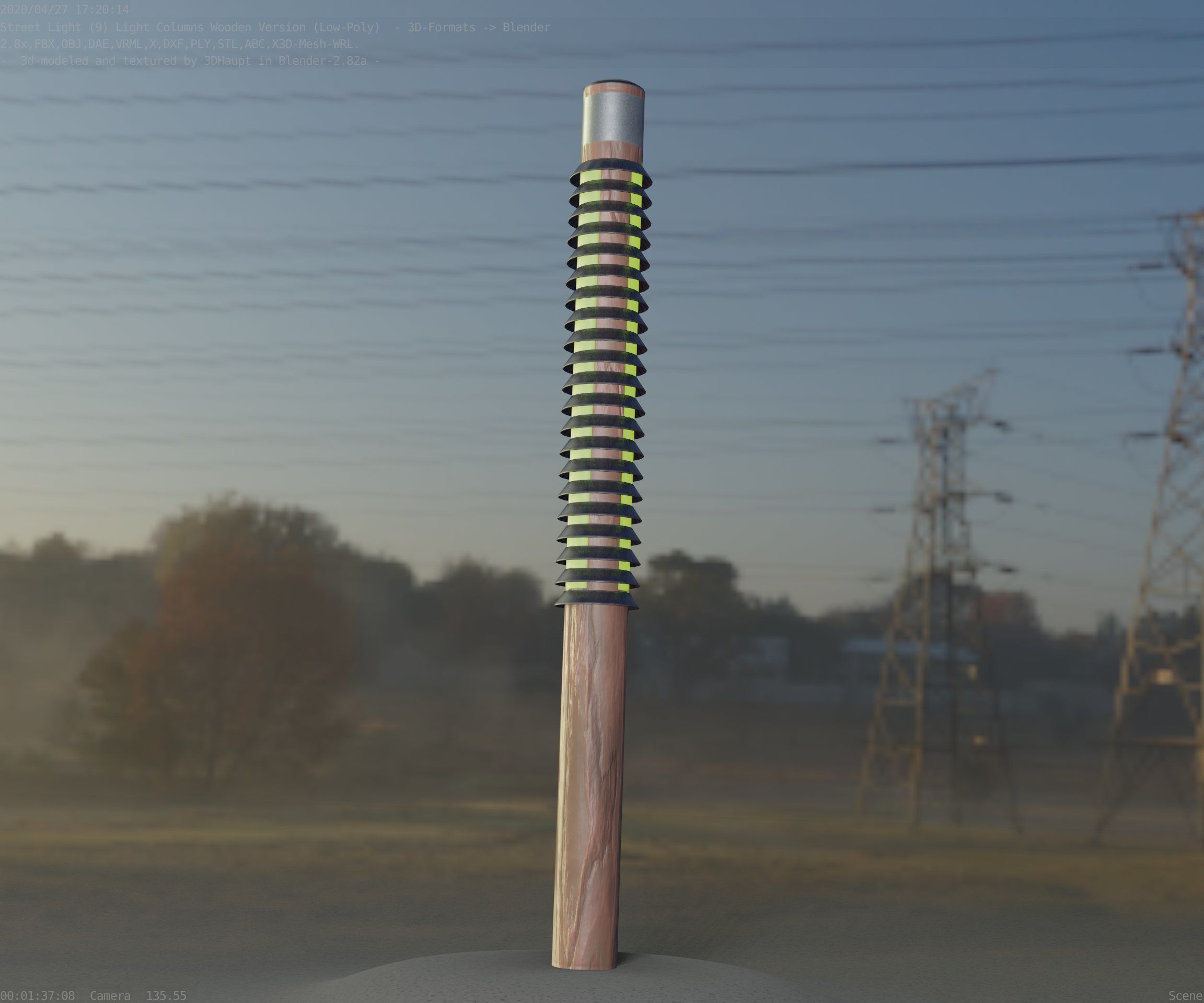 Wooden Lamp-Column 24 - Low-Poly Street-Light Set-9 Low-poly 3D model_45