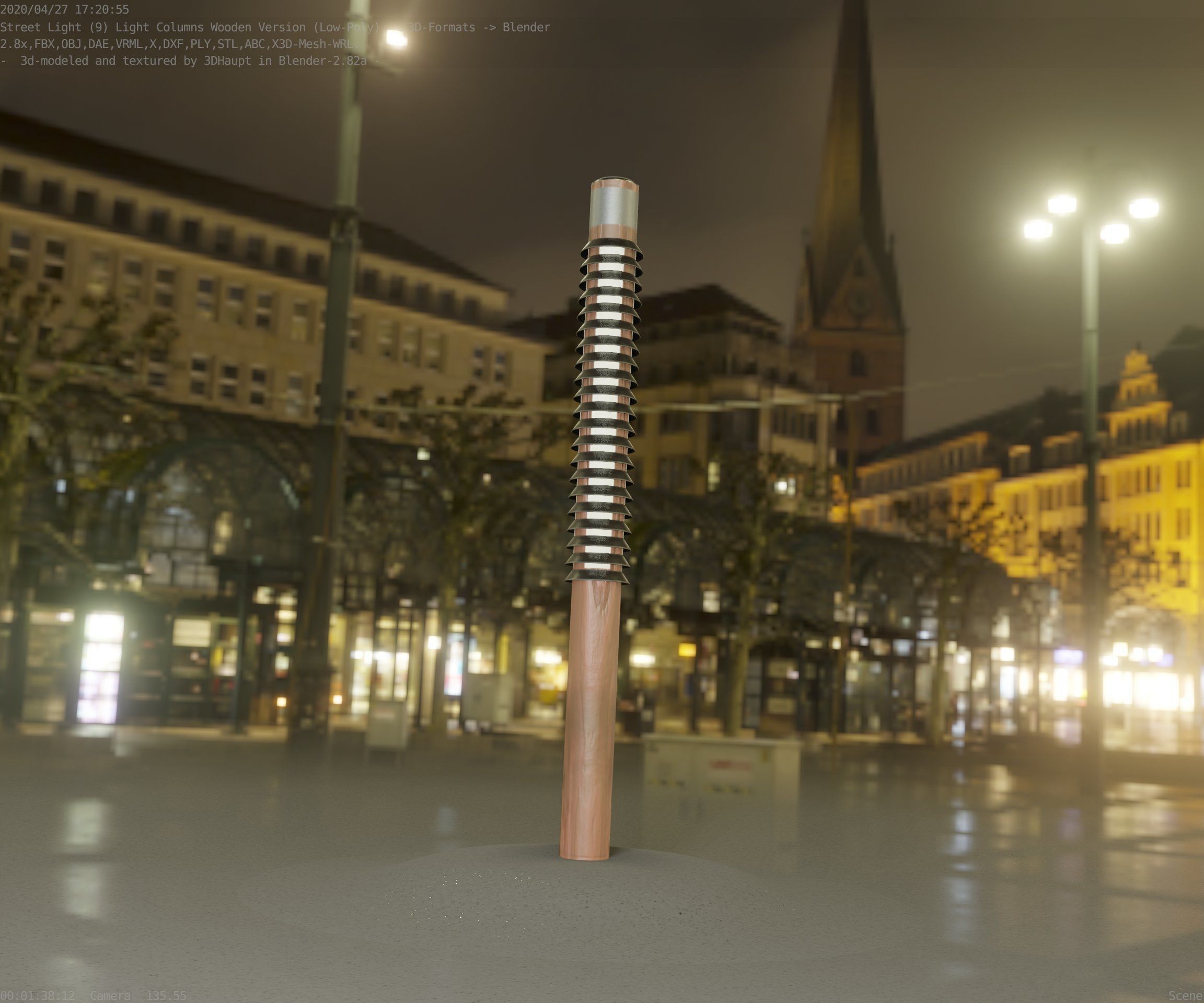 Wooden Lamp-Column 24 - Low-Poly Street-Light Set-9 Low-poly 3D model_64