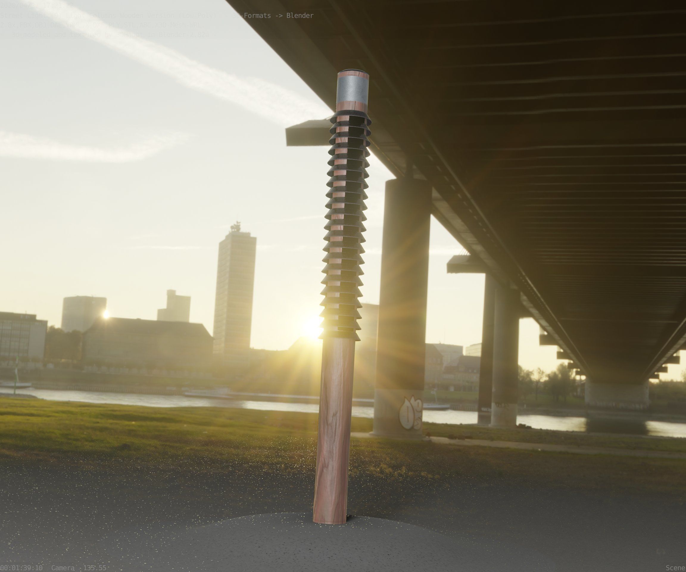 Wooden Lamp-Column 24 - Low-Poly Street-Light Set-9 Low-poly 3D model_86