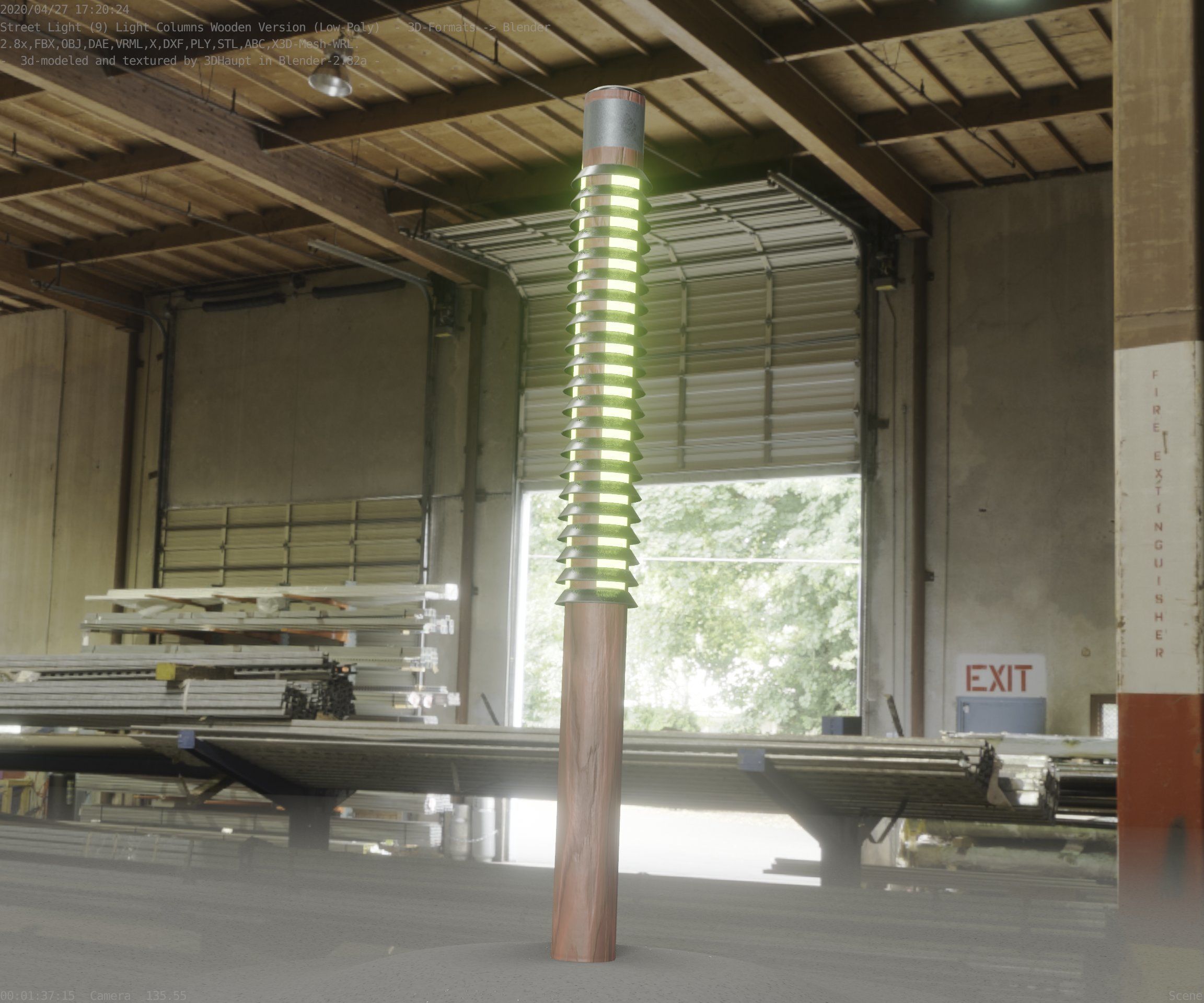 Wooden Lamp-Column 24 - Low-Poly Street-Light Set-9 Low-poly 3D model_52