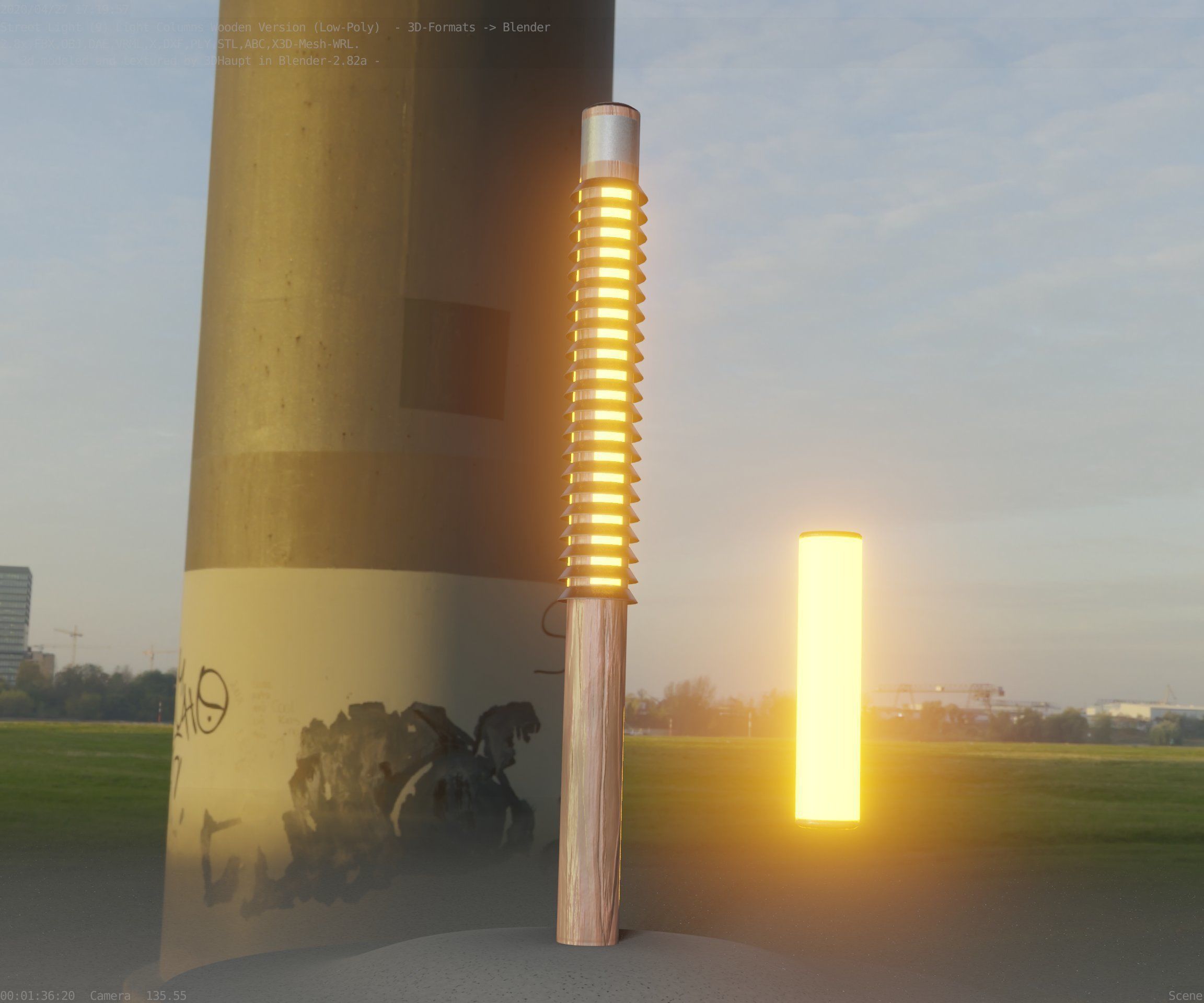 Wooden Lamp-Column 24 - Low-Poly Street-Light Set-9 Low-poly 3D model_33