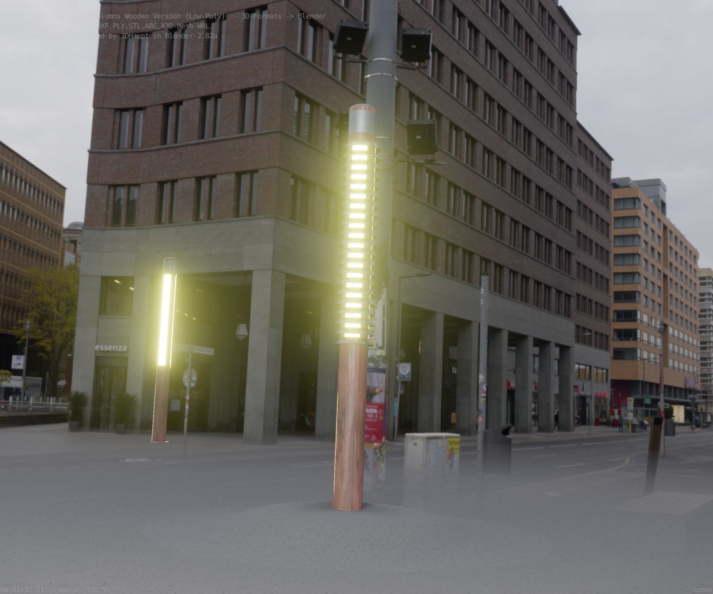 Wooden Lamp-Column 24 - Low-Poly Street-Light Set-9 Low-poly 3D model_7