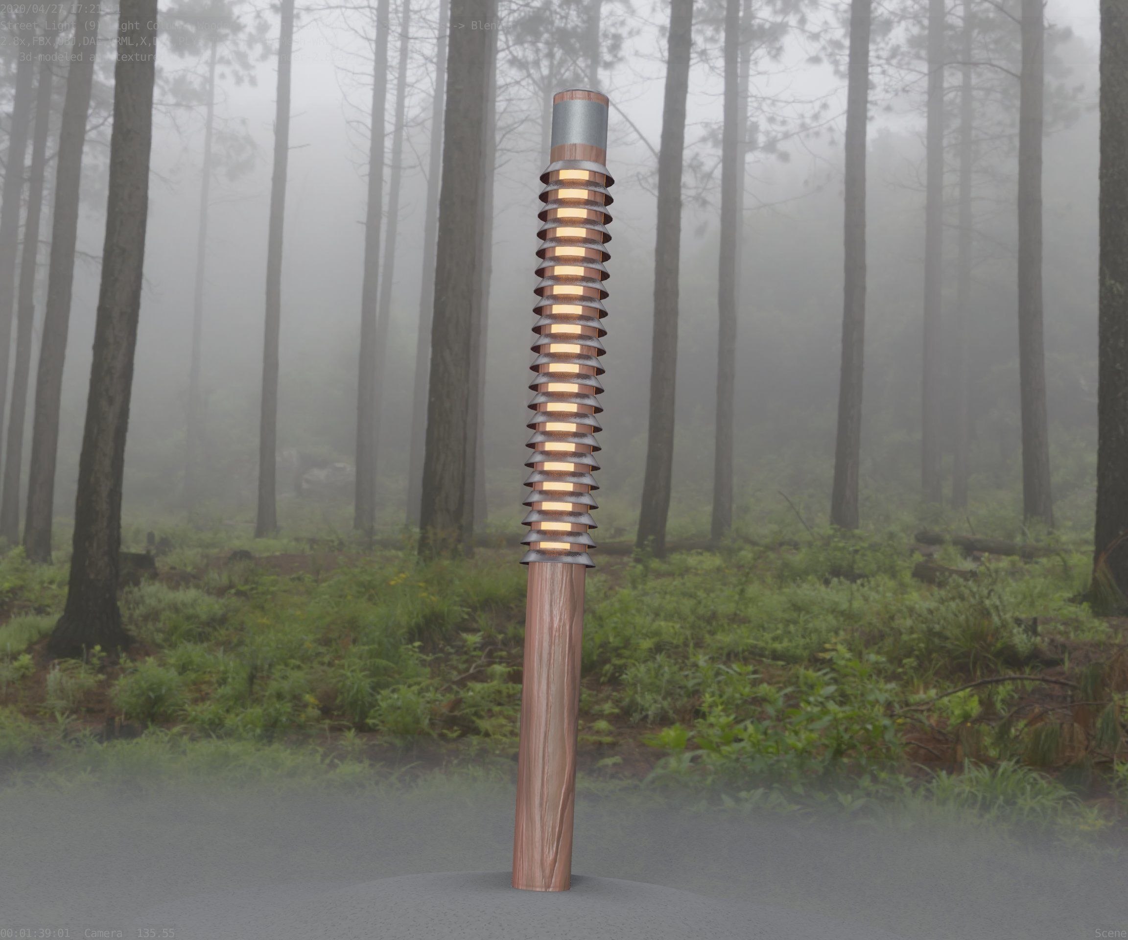 Wooden Lamp-Column 24 - Low-Poly Street-Light Set-9 Low-poly 3D model_77