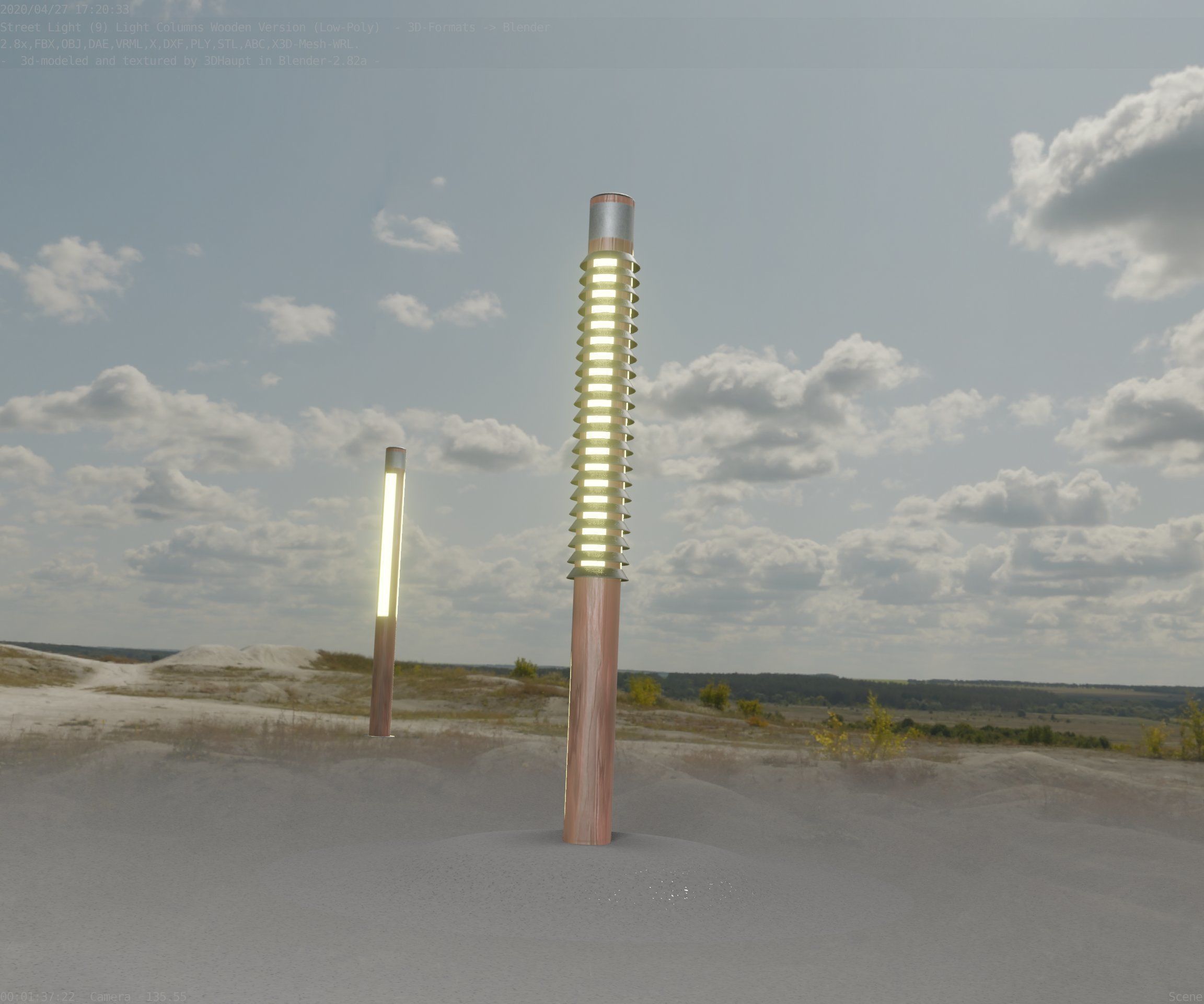 Wooden Lamp-Column 24 - Low-Poly Street-Light Set-9 Low-poly 3D model_8