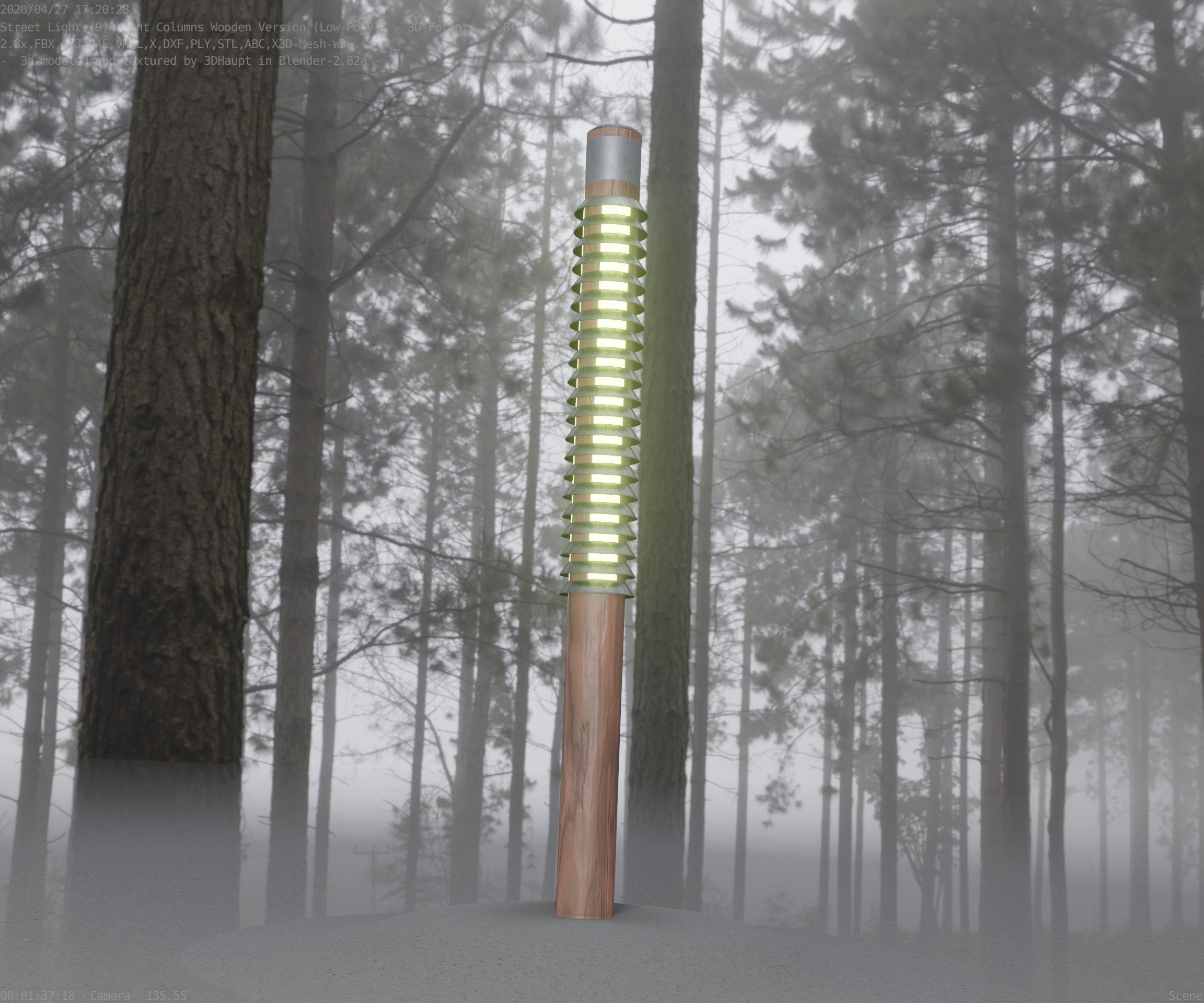 Wooden Lamp-Column 24 - Low-Poly Street-Light Set-9 Low-poly 3D model_4