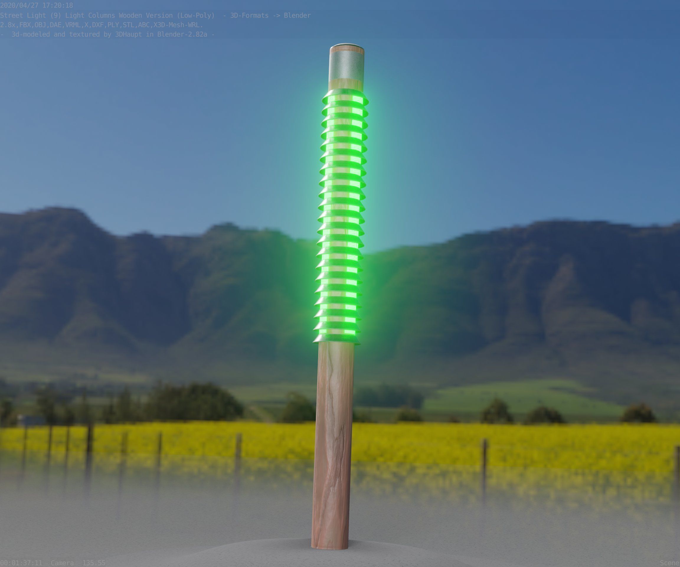 Wooden Lamp-Column 24 - Low-Poly Street-Light Set-9 Low-poly 3D model_48