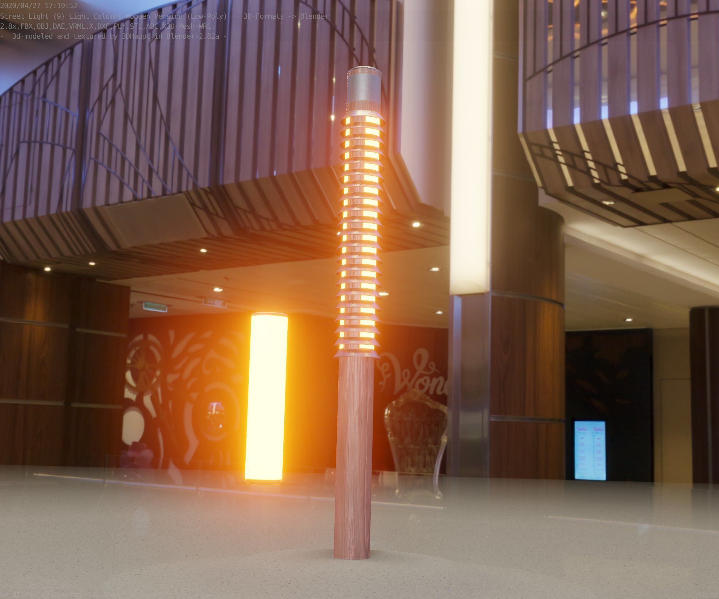Wooden Lamp-Column 24 - Low-Poly Street-Light Set-9 Low-poly 3D model_29