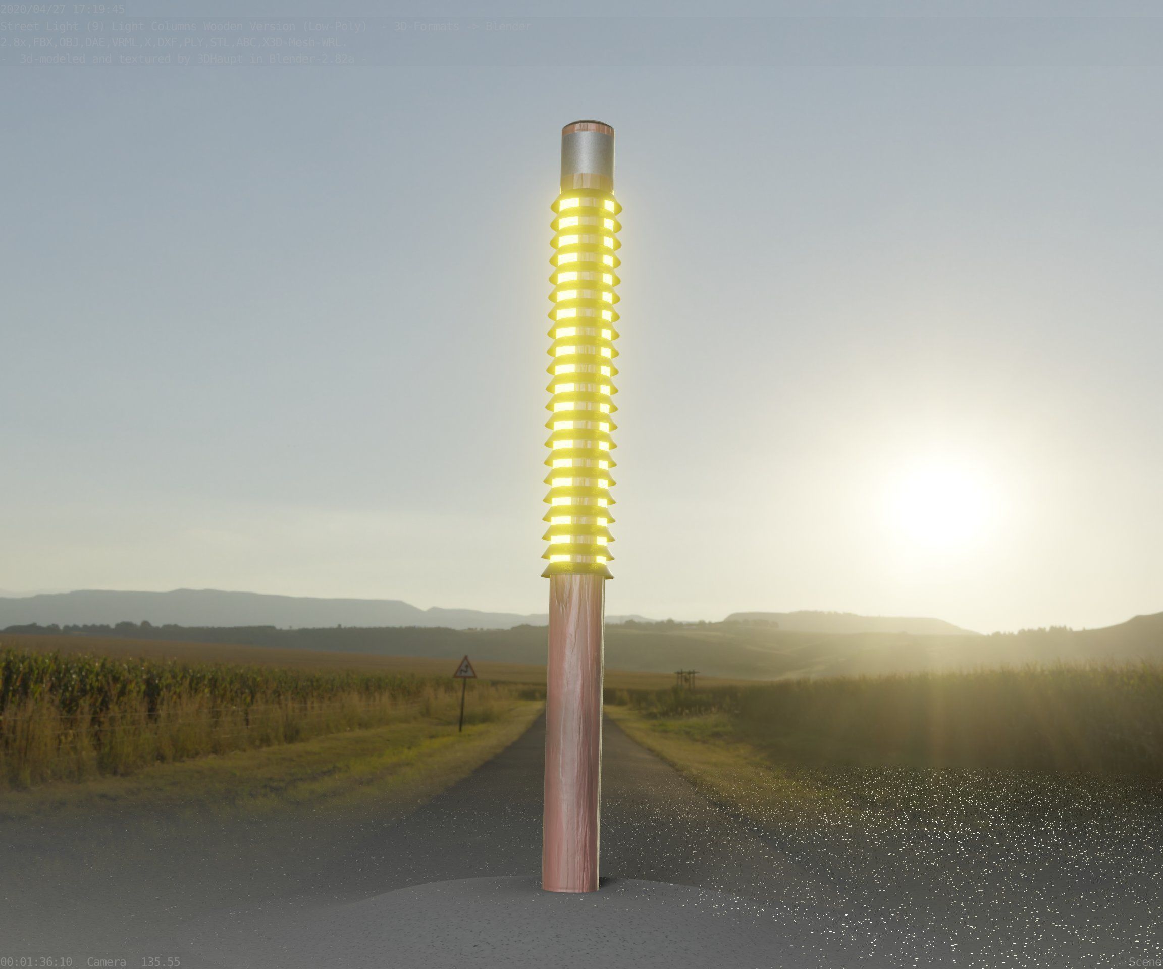 Wooden Lamp-Column 24 - Low-Poly Street-Light Set-9 Low-poly 3D model_23