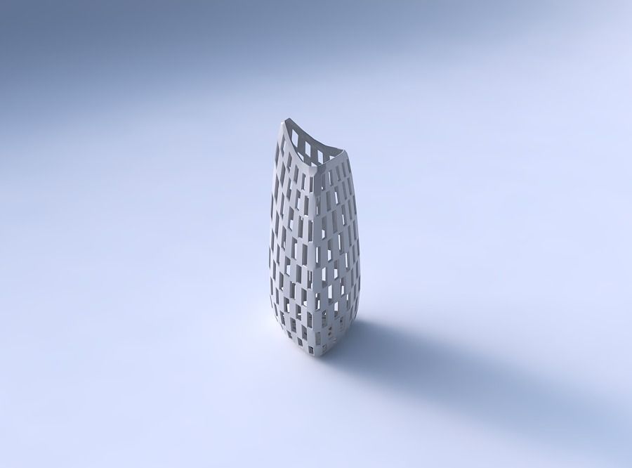 Vase curved tipping triangle 2 with checker grid lattice 3D print model_3