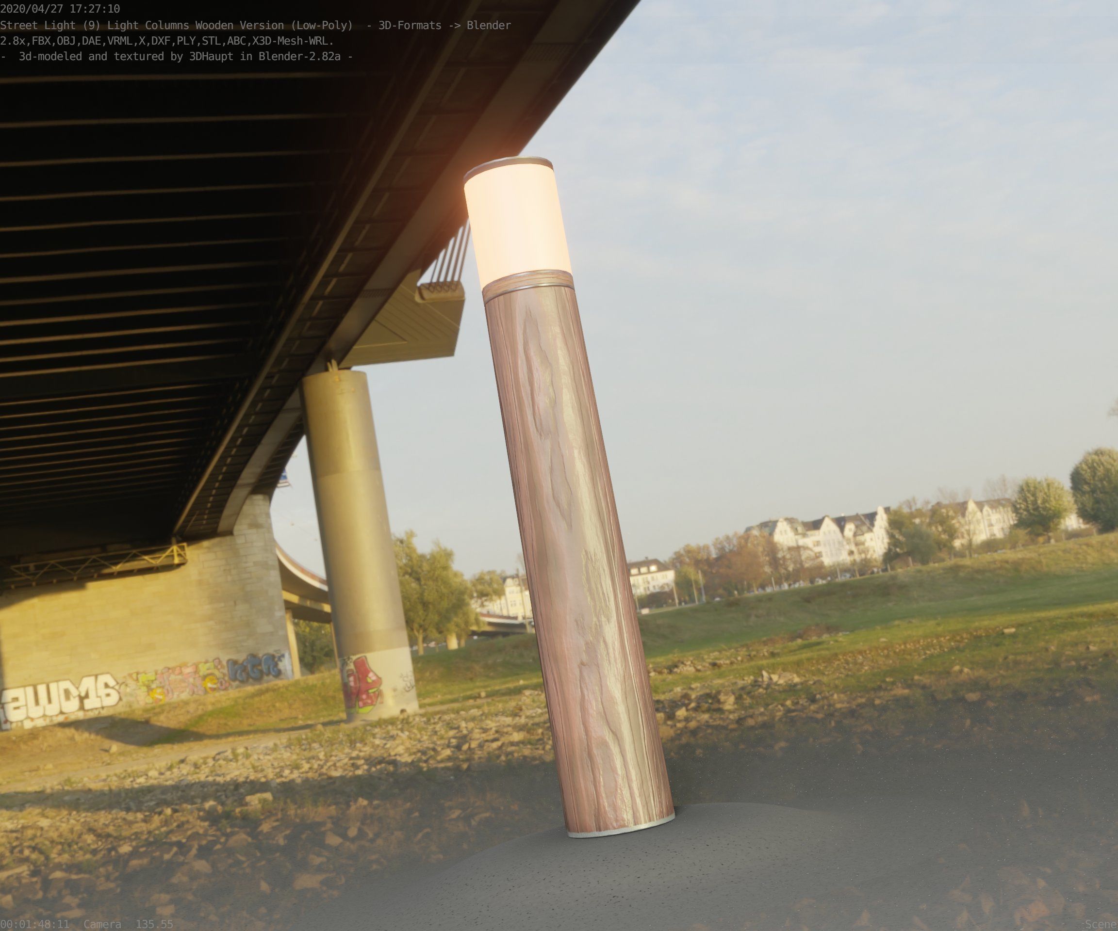 Wooden Light-Column 27- Low-Poly Street-Light Set-9 Low-poly 3D model_3