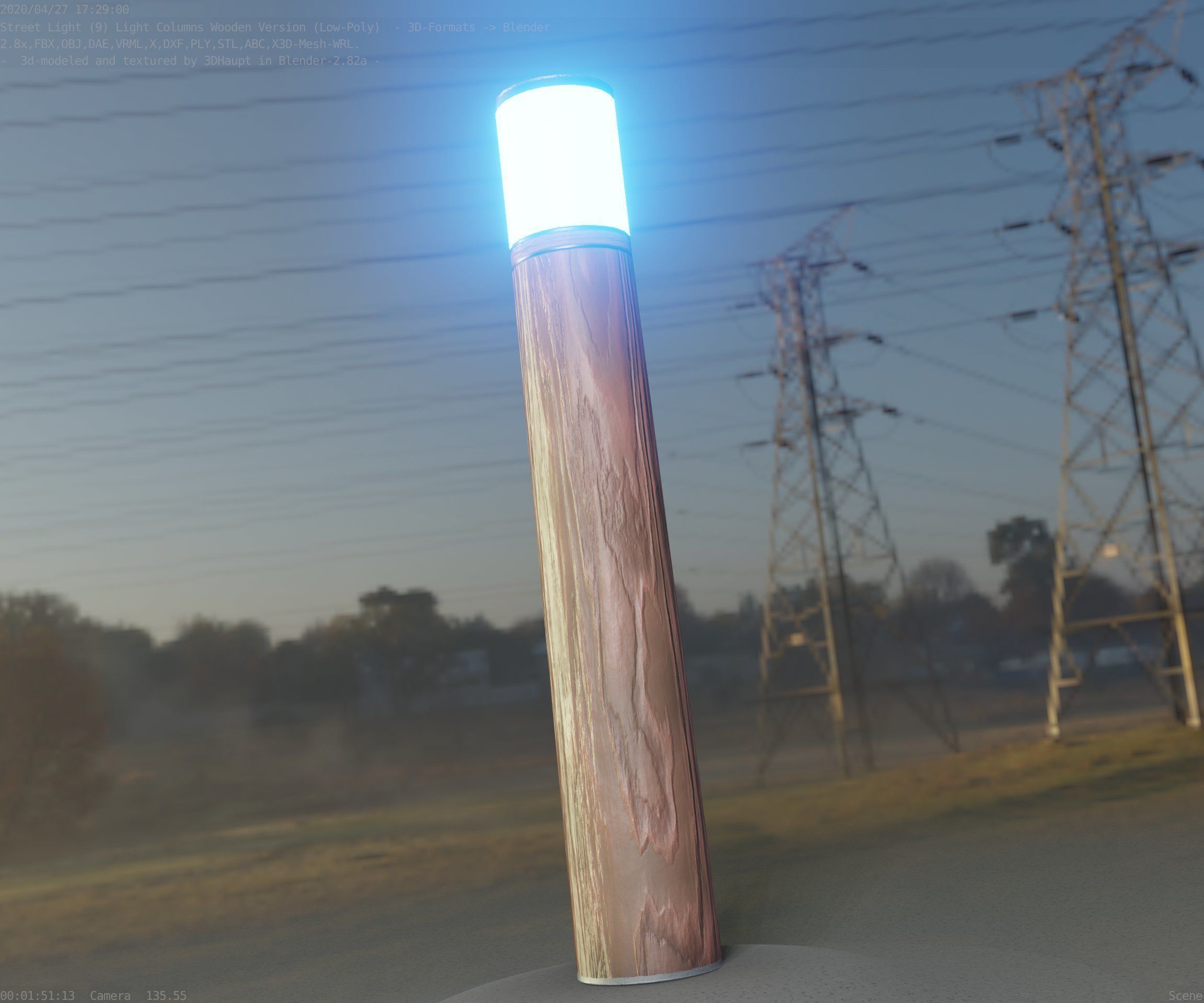 Wooden Light-Column 27- Low-Poly Street-Light Set-9 Low-poly 3D model_78