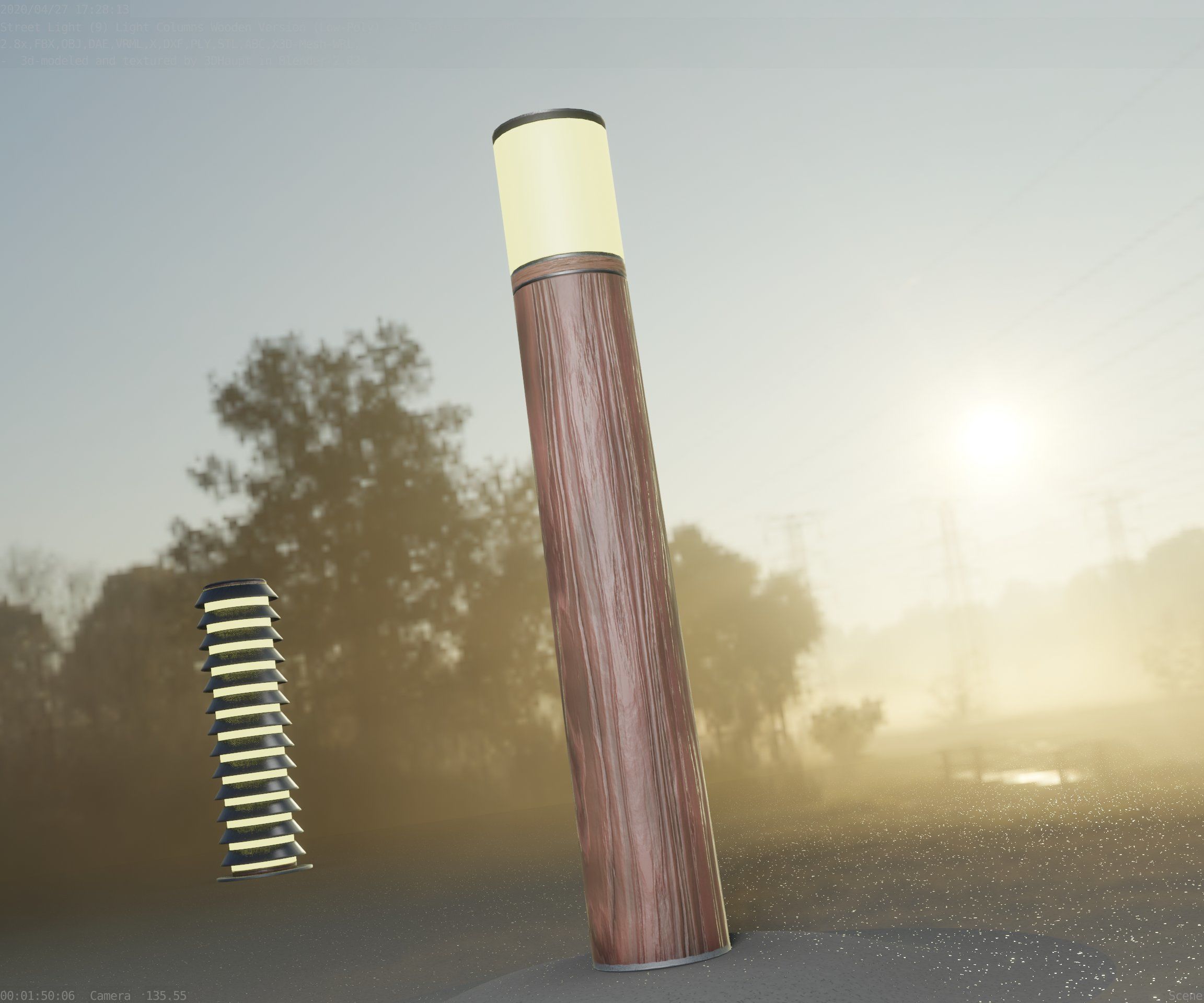 Wooden Light-Column 27- Low-Poly Street-Light Set-9 Low-poly 3D model_47