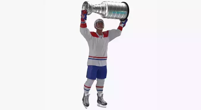 Hockey Player with Stanley Cup Trophy Rigged for Maya 3D model