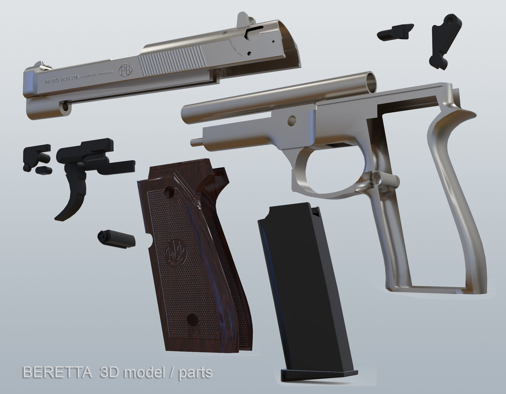 BERETTA Parabellum Low-poly 3D model_8