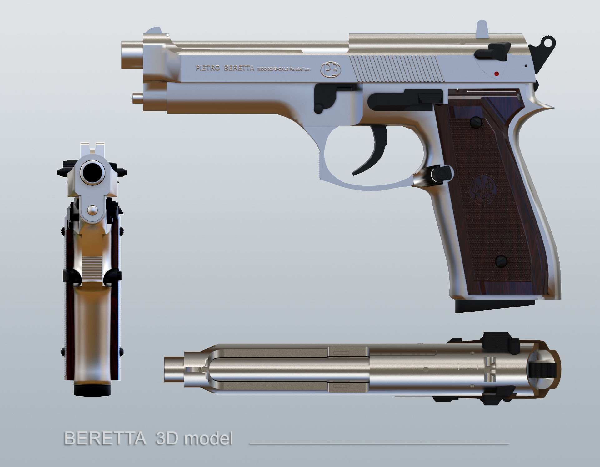 BERETTA Parabellum Low-poly 3D model_7