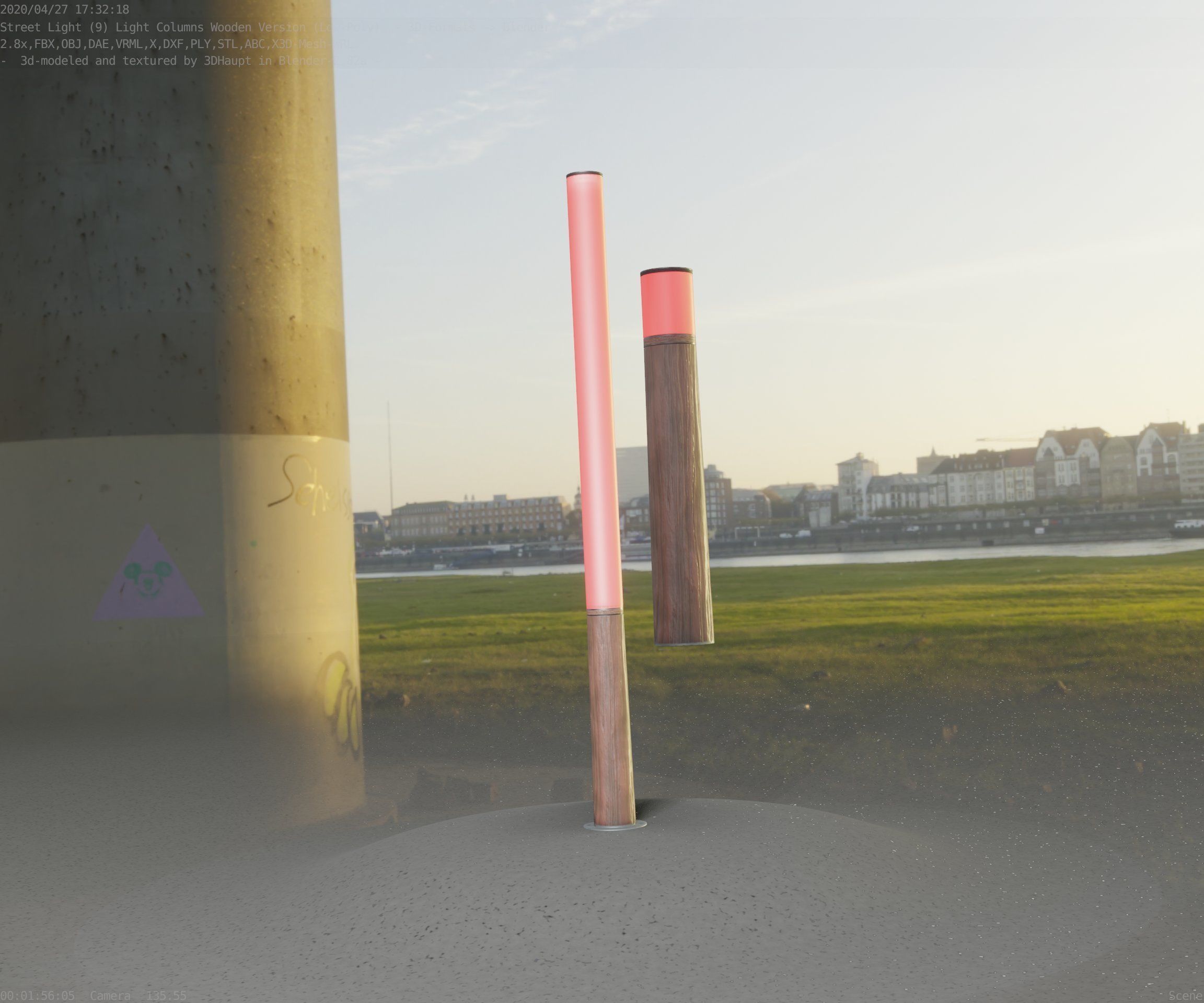 Wooden Lamp-Column 28 - Low-Poly Street-Light Set-9 Low-poly 3D model_89