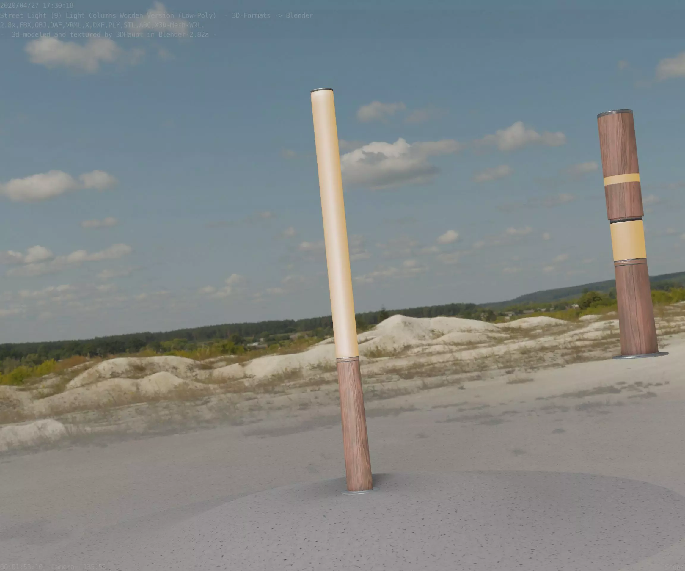 Wooden Lamp-Column 28 - Low-Poly Street-Light Set-9 Low-poly 3D model_0