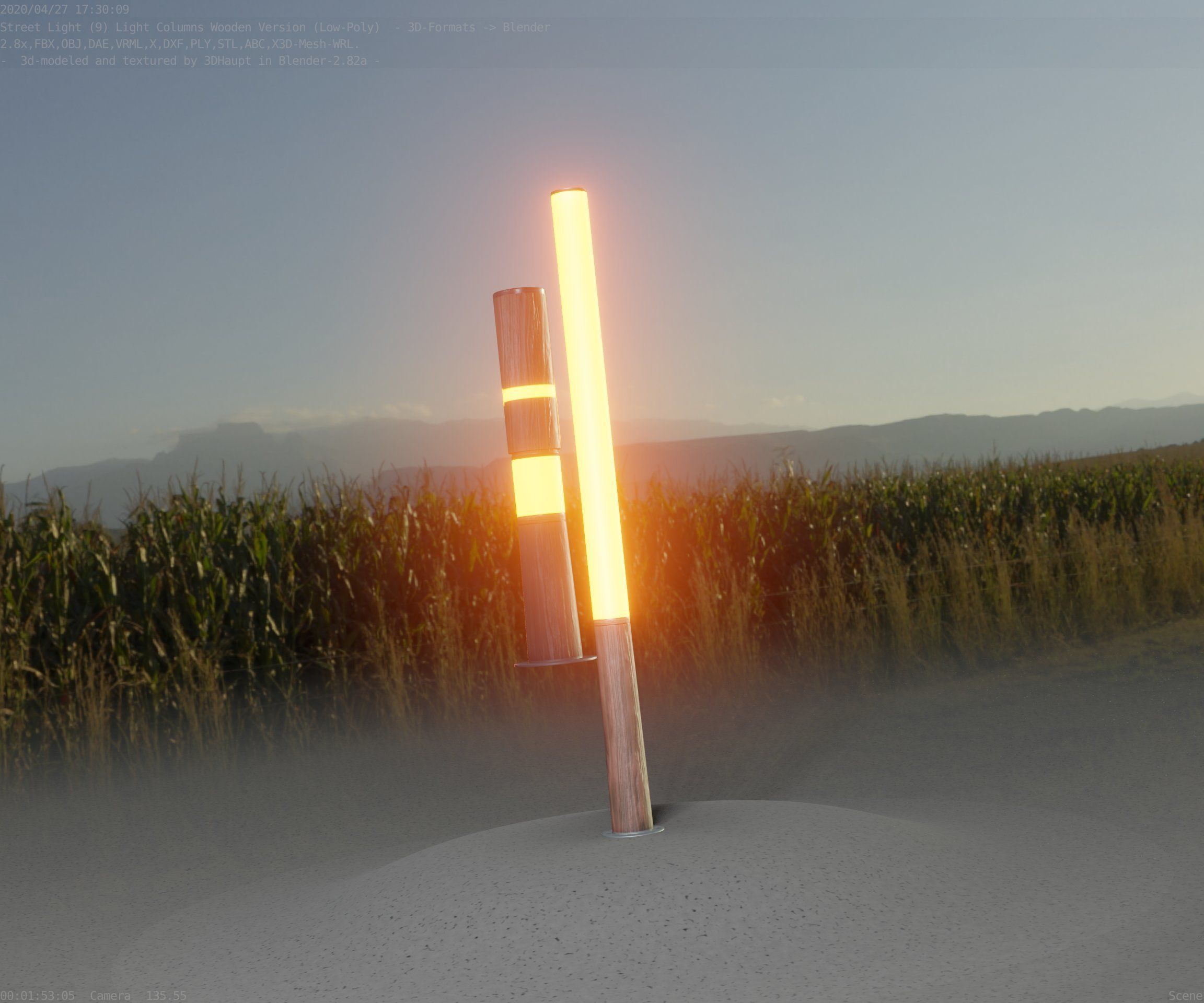 Wooden Lamp-Column 28 - Low-Poly Street-Light Set-9 Low-poly 3D model_27
