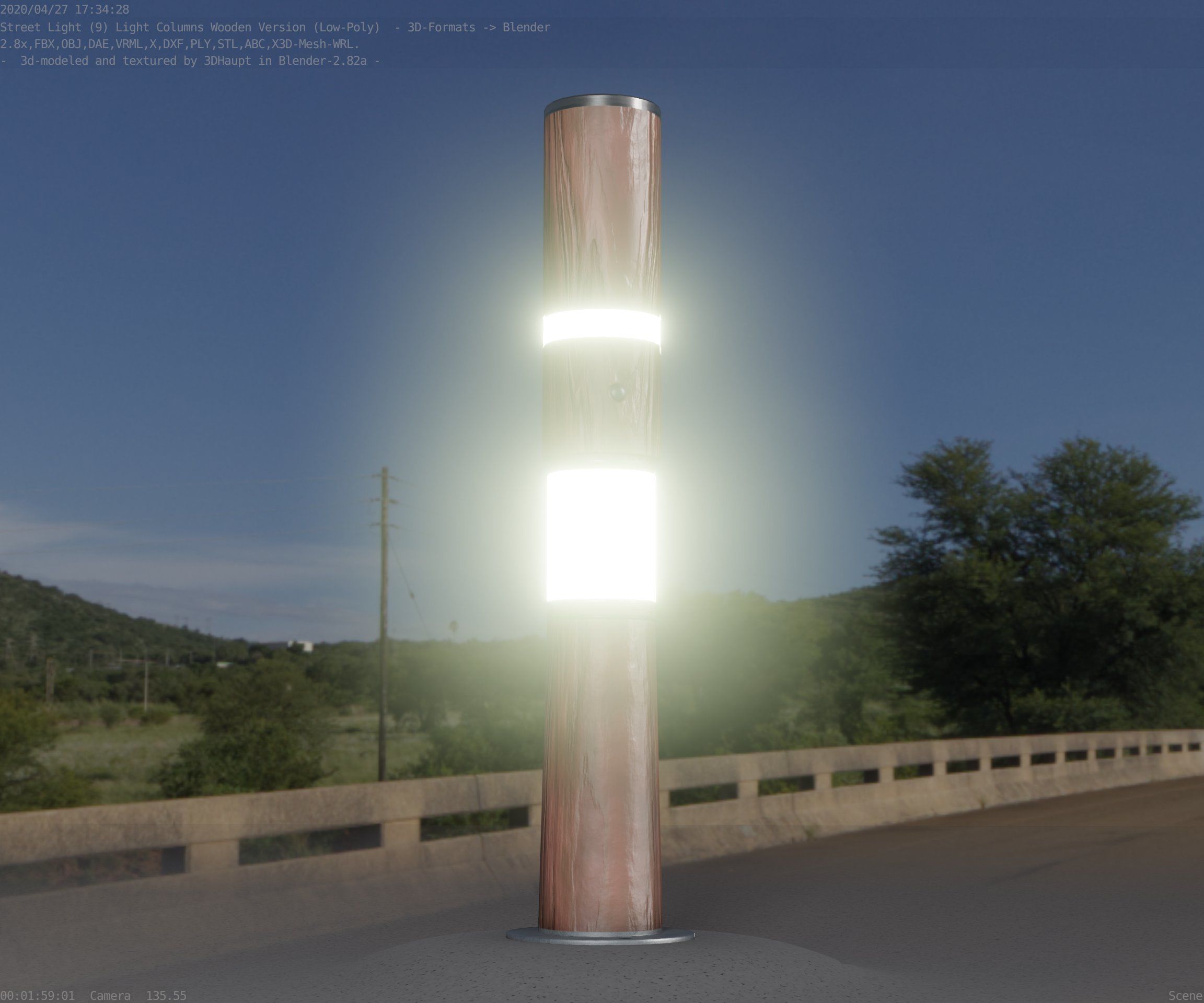 Light Column made of wood 29 - Low-Poly Street-Light Set-9 Low-poly 3D model_57