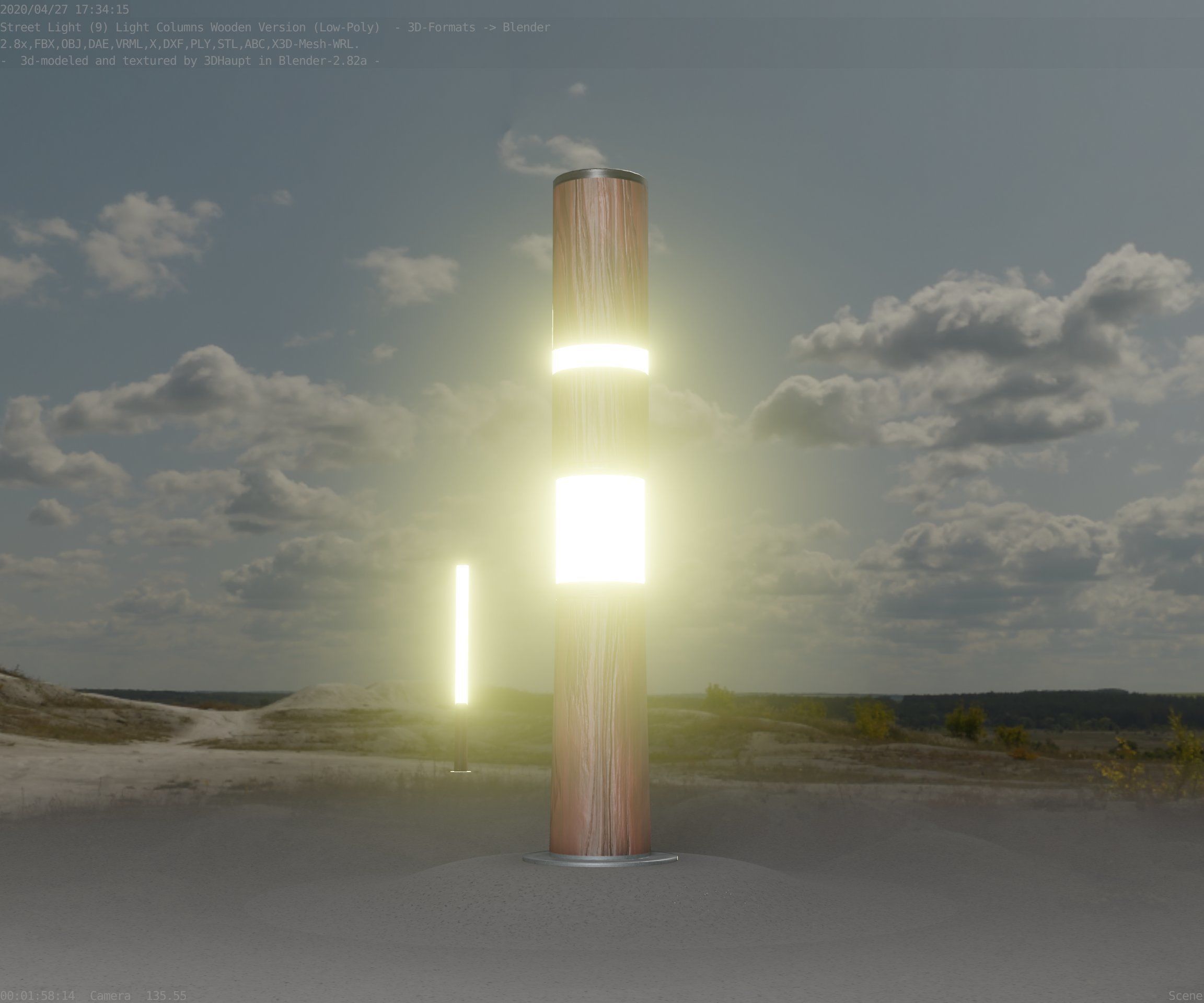 Light Column made of wood 29 - Low-Poly Street-Light Set-9 Low-poly 3D model_46
