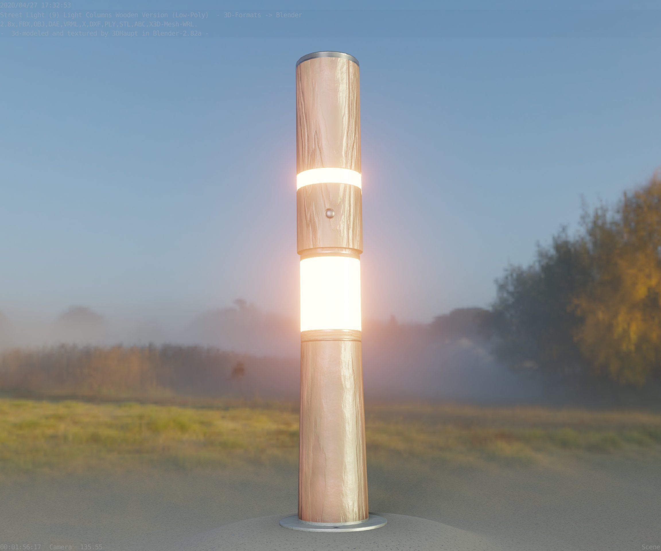 Light Column made of wood 29 - Low-Poly Street-Light Set-9 Low-poly 3D model_14