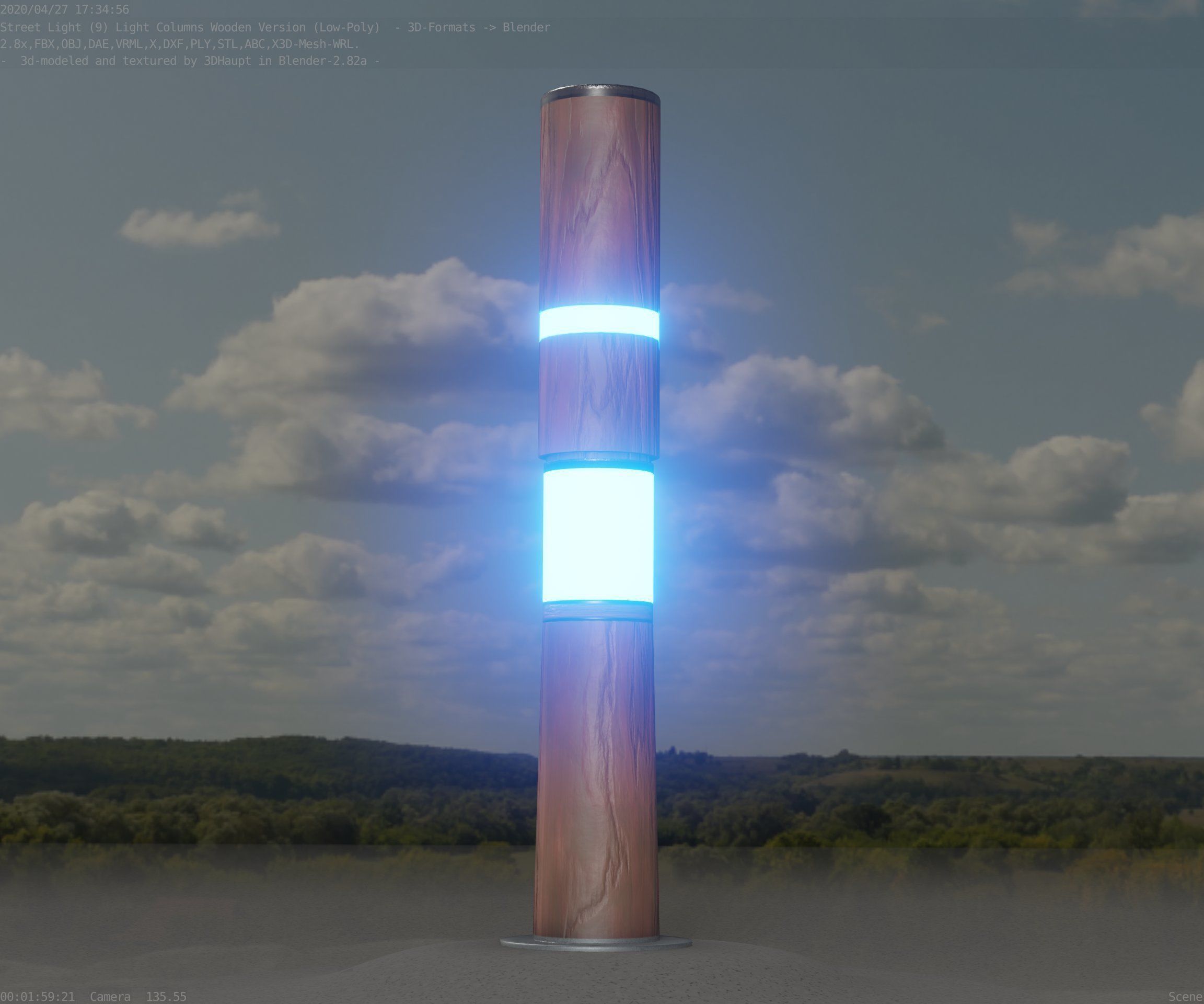 Light Column made of wood 29 - Low-Poly Street-Light Set-9 Low-poly 3D model_77
