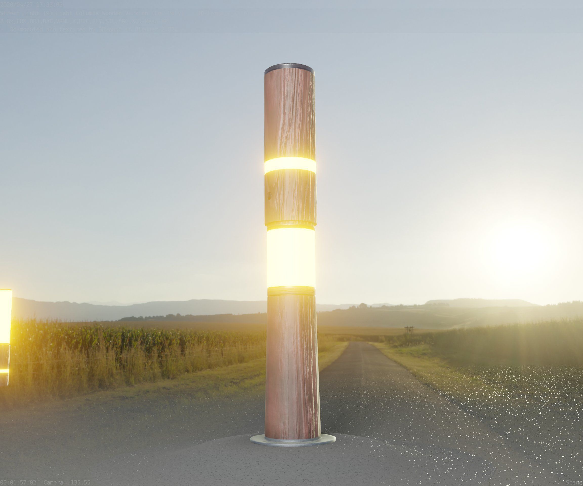 Light Column made of wood 29 - Low-Poly Street-Light Set-9 Low-poly 3D model_23