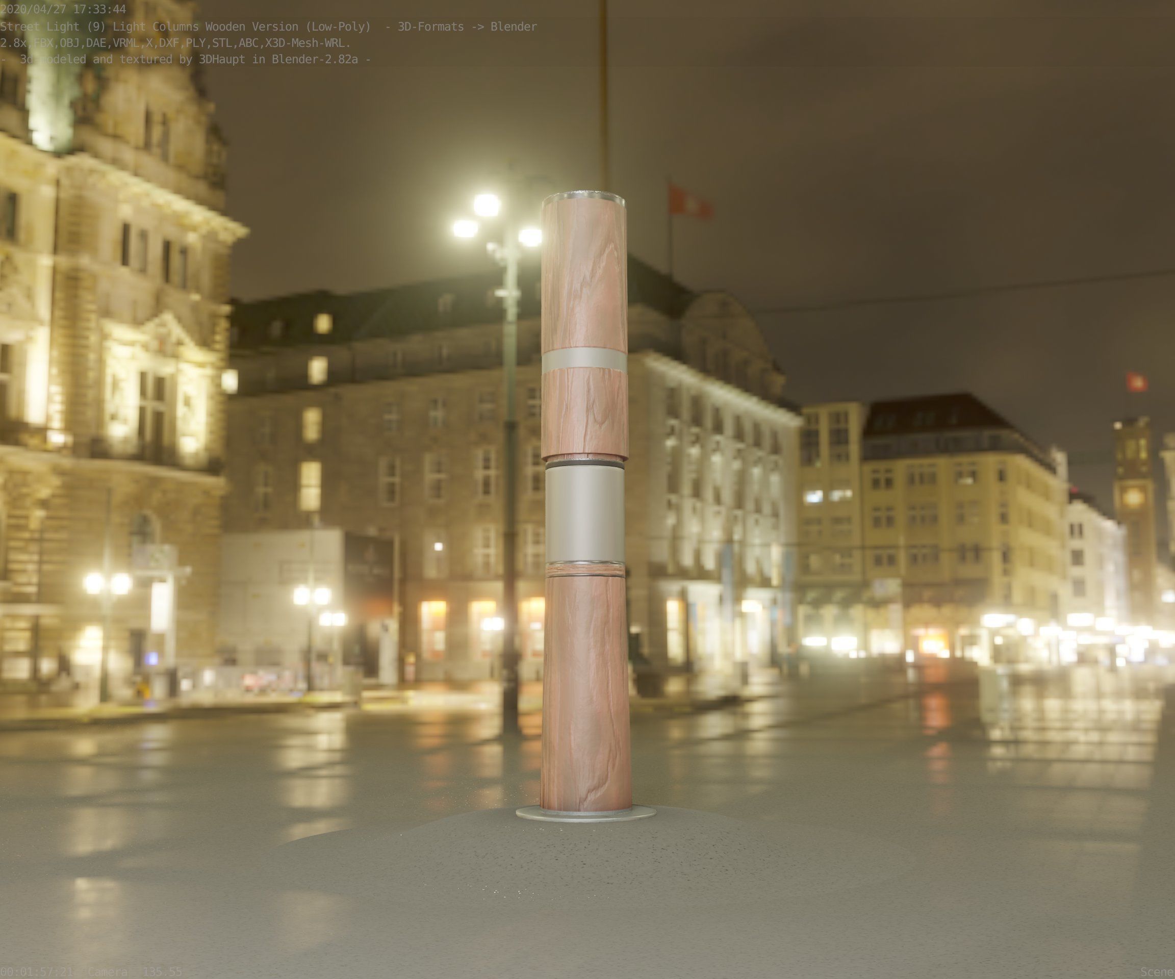 Light Column made of wood 29 - Low-Poly Street-Light Set-9 Low-poly 3D model_12