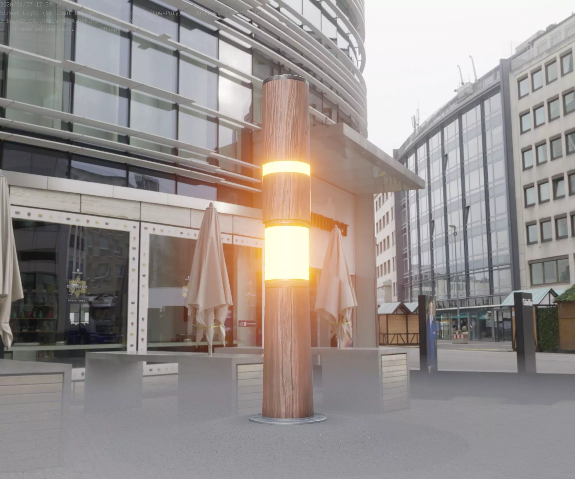 Light Column made of wood 29 - Low-Poly Street-Light Set-9 Low-poly 3D model_0