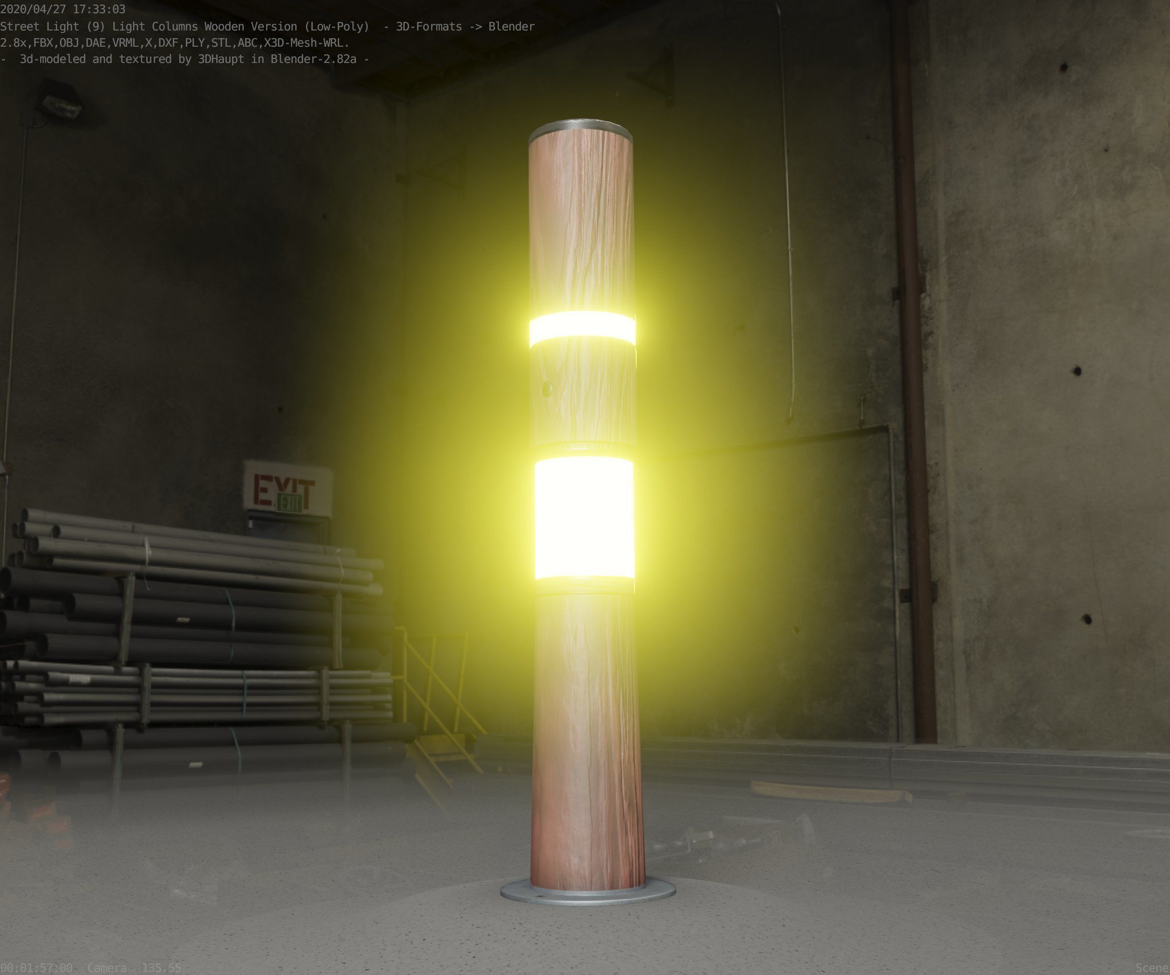 Light Column made of wood 29 - Low-Poly Street-Light Set-9 Low-poly 3D model_21