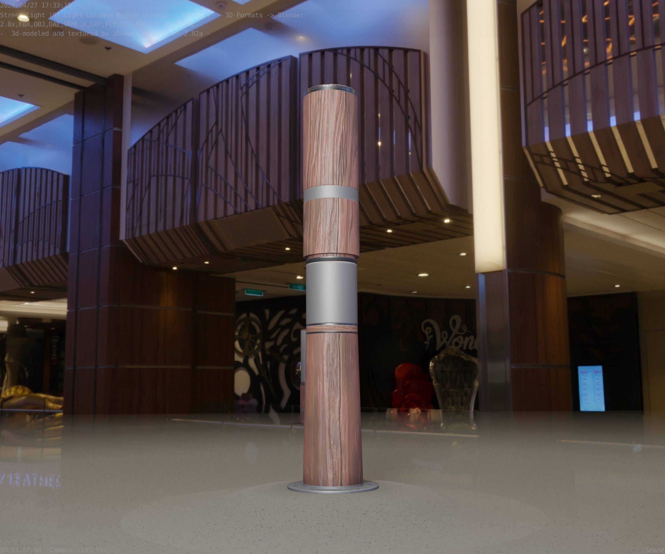 Light Column made of wood 29 - Low-Poly Street-Light Set-9 Low-poly 3D model_29