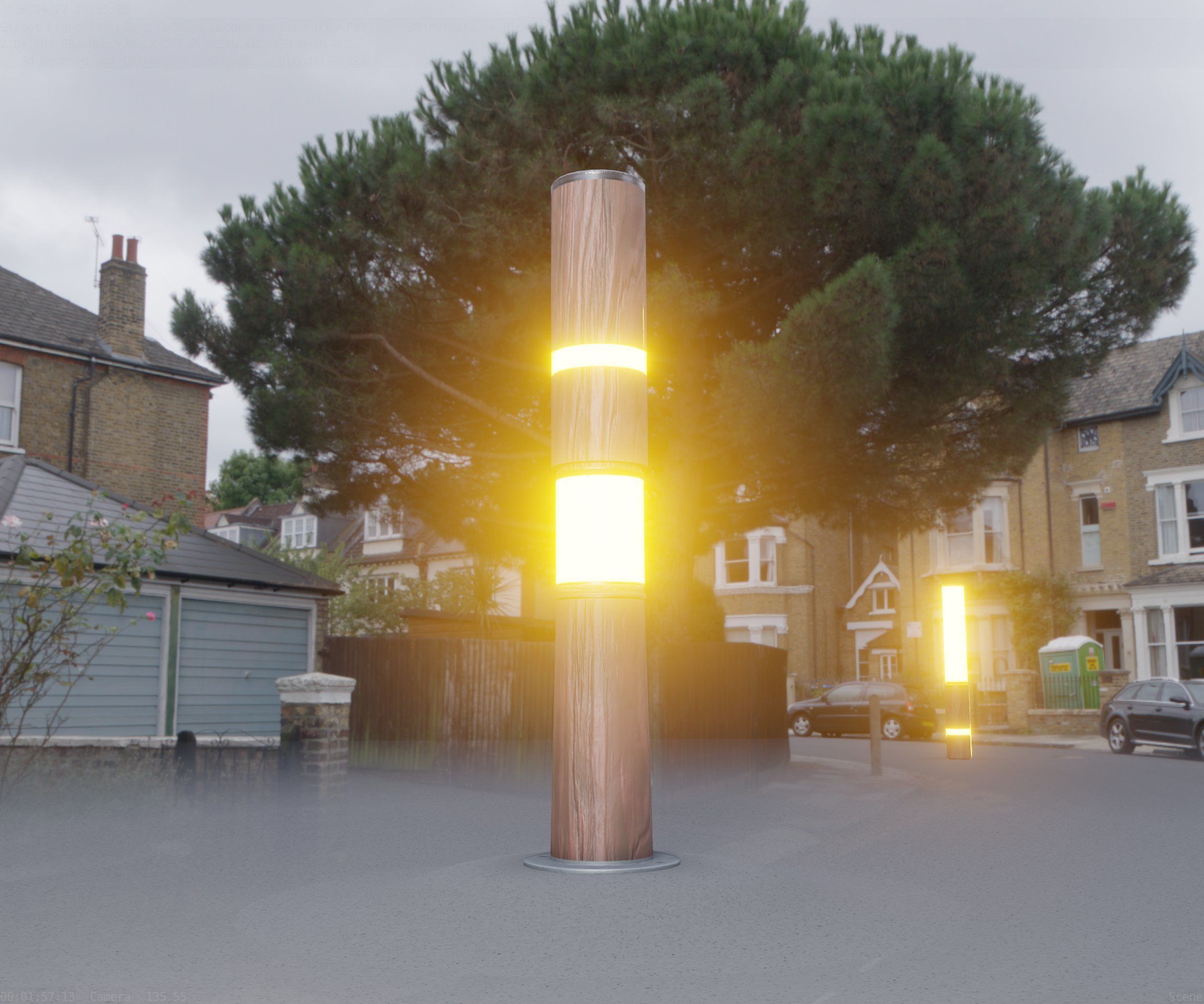 Light Column made of wood 29 - Low-Poly Street-Light Set-9 Low-poly 3D model_4