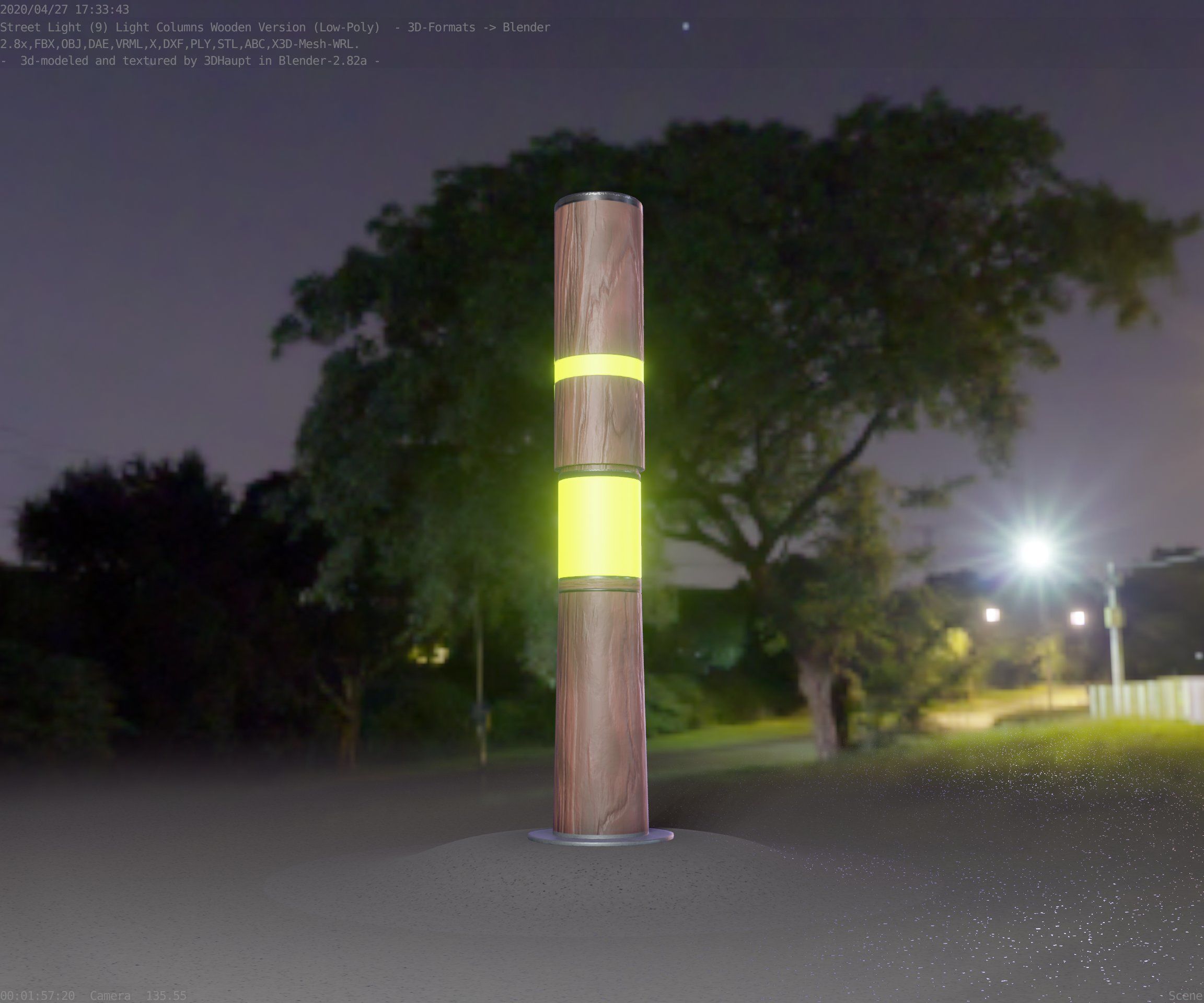Light Column made of wood 29 - Low-Poly Street-Light Set-9 Low-poly 3D model_11