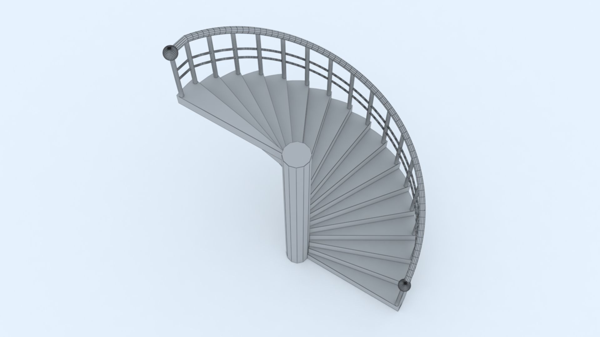 Half Round Stairs Low-poly 3D model_5