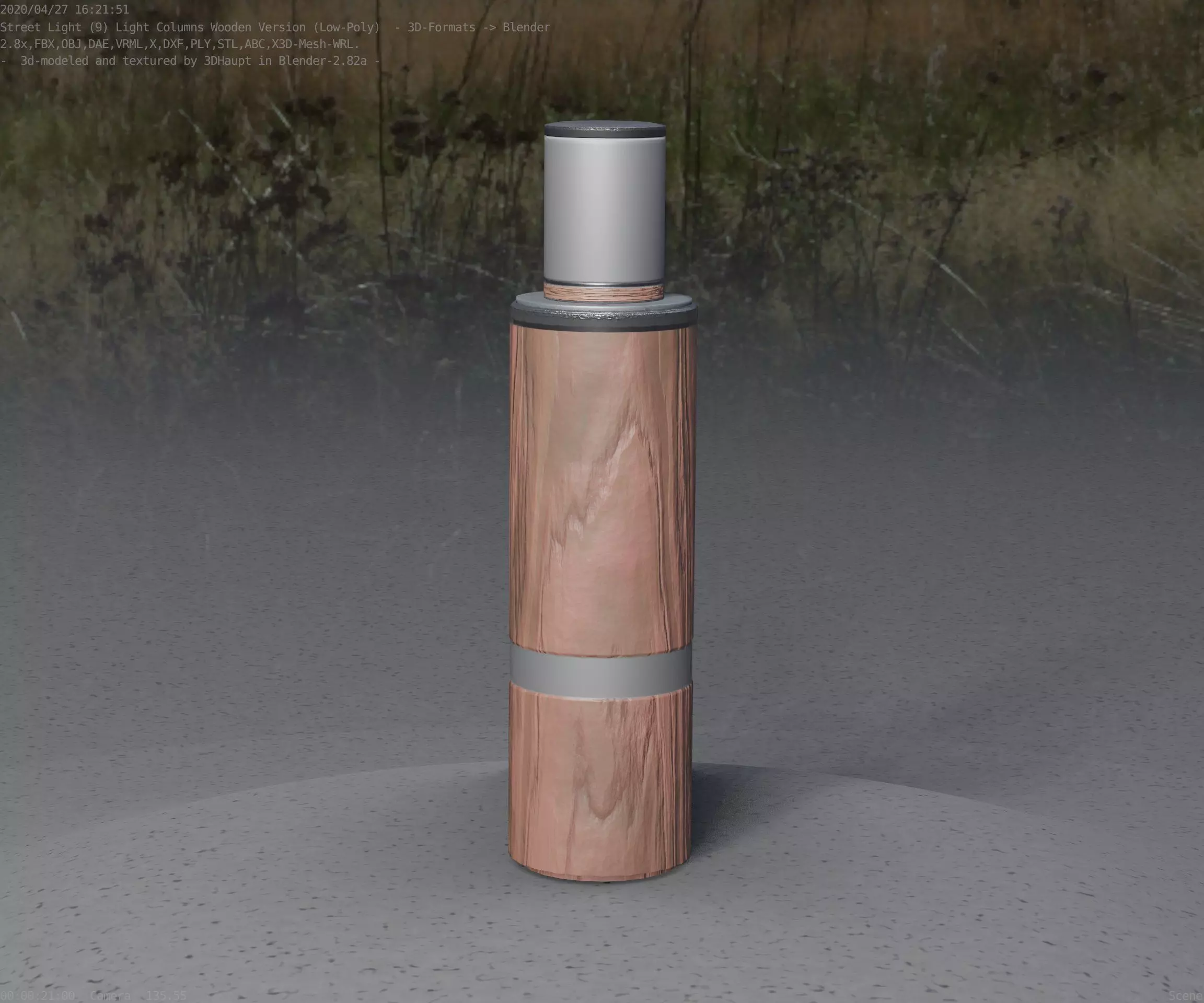 Wooden pillar of light 6 - Street-Light Set-9 Low-Poly  Low-poly 3D model_0