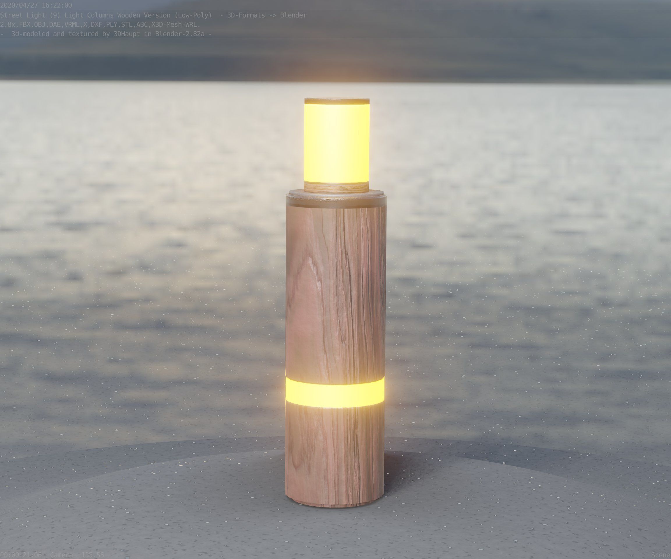 Wooden pillar of light 6 - Street-Light Set-9 Low-Poly  Low-poly 3D model_6