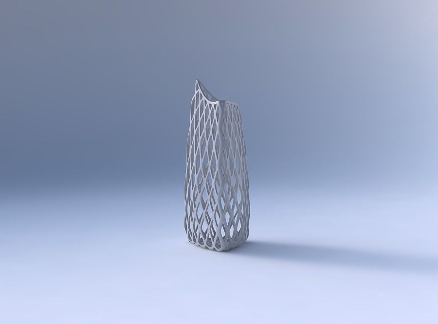 Vase curved tipping triangle 2 with diagonal grid lattice 3D print model_4
