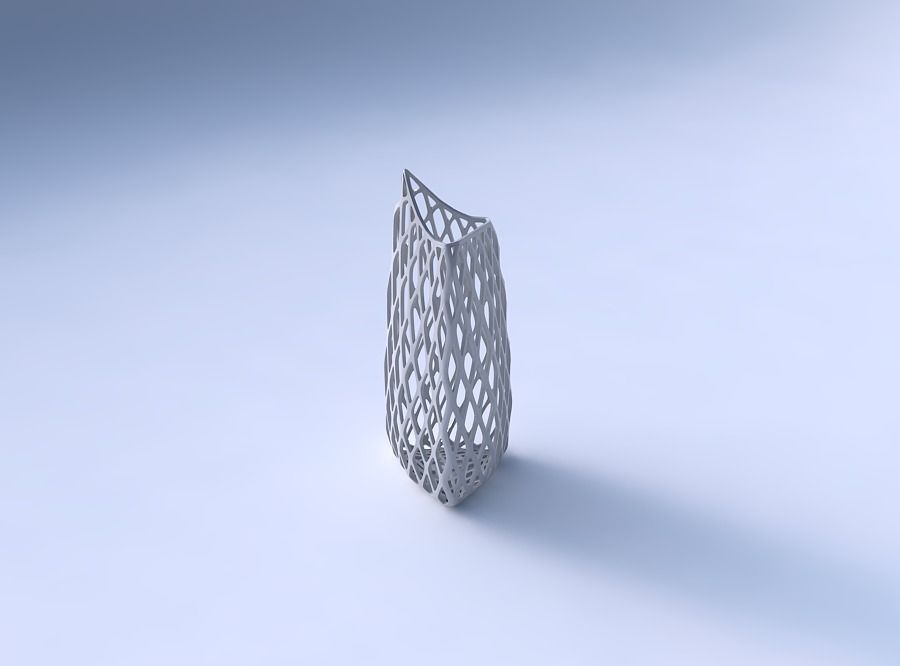 Vase curved tipping triangle 2 with diagonal grid lattice 3D print model_3