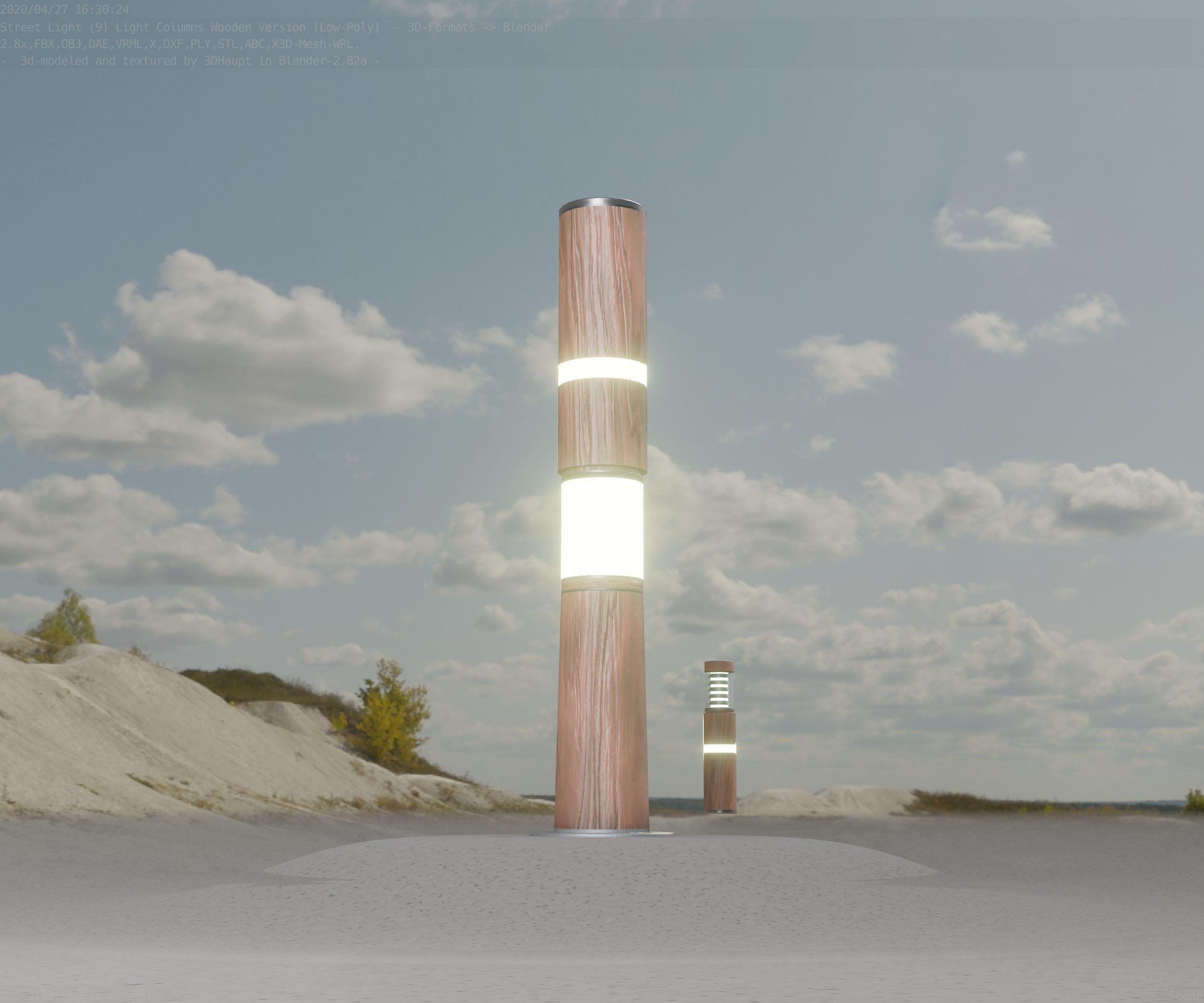 Wooden pillar of light 8 - Street-Light Set-9 Low-Poly Low-poly 3D model_11