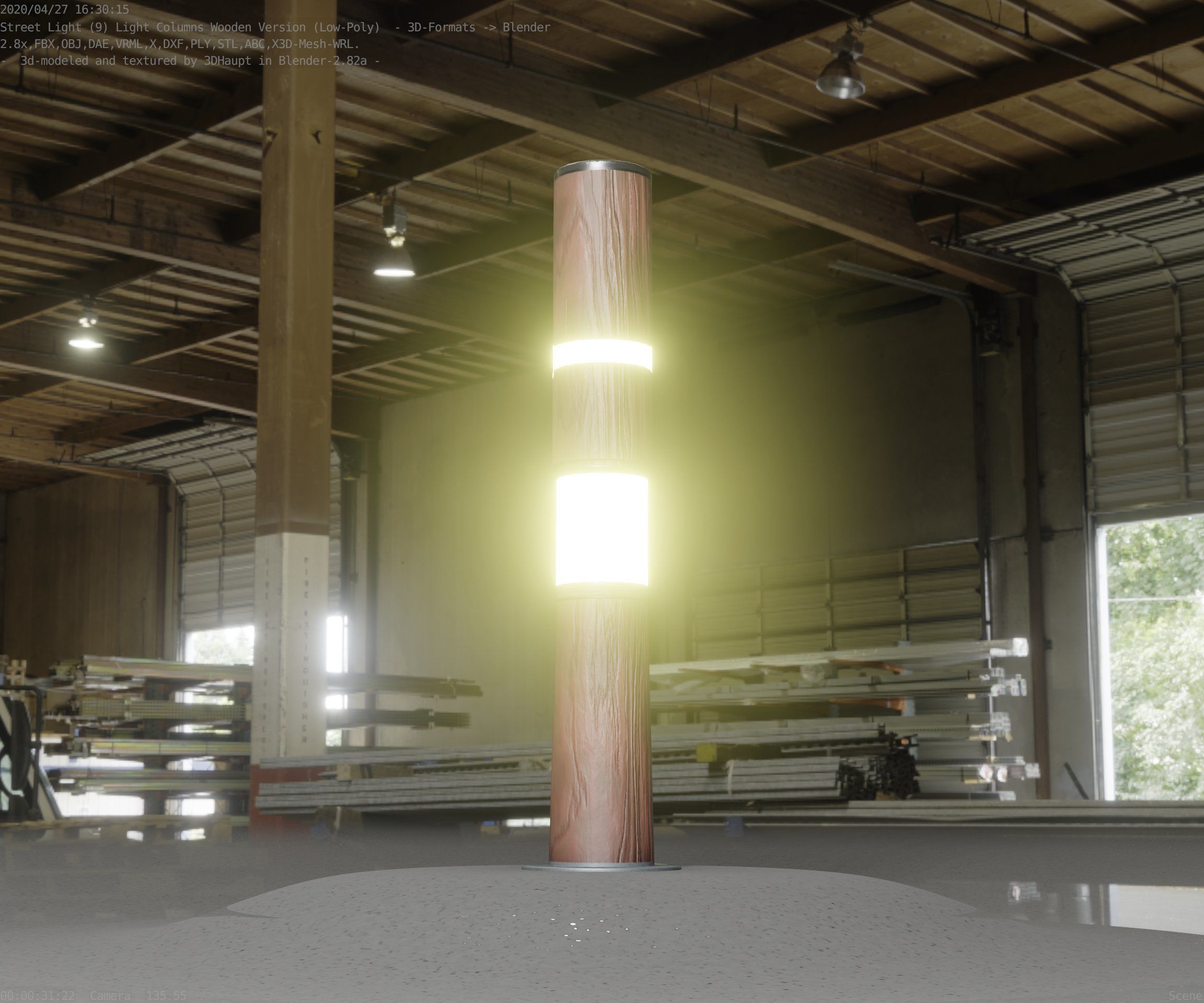 Wooden pillar of light 8 - Street-Light Set-9 Low-Poly Low-poly 3D model_4