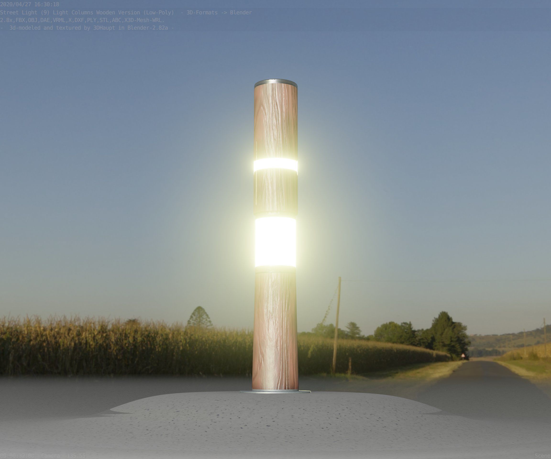 Wooden pillar of light 8 - Street-Light Set-9 Low-Poly Low-poly 3D model_6