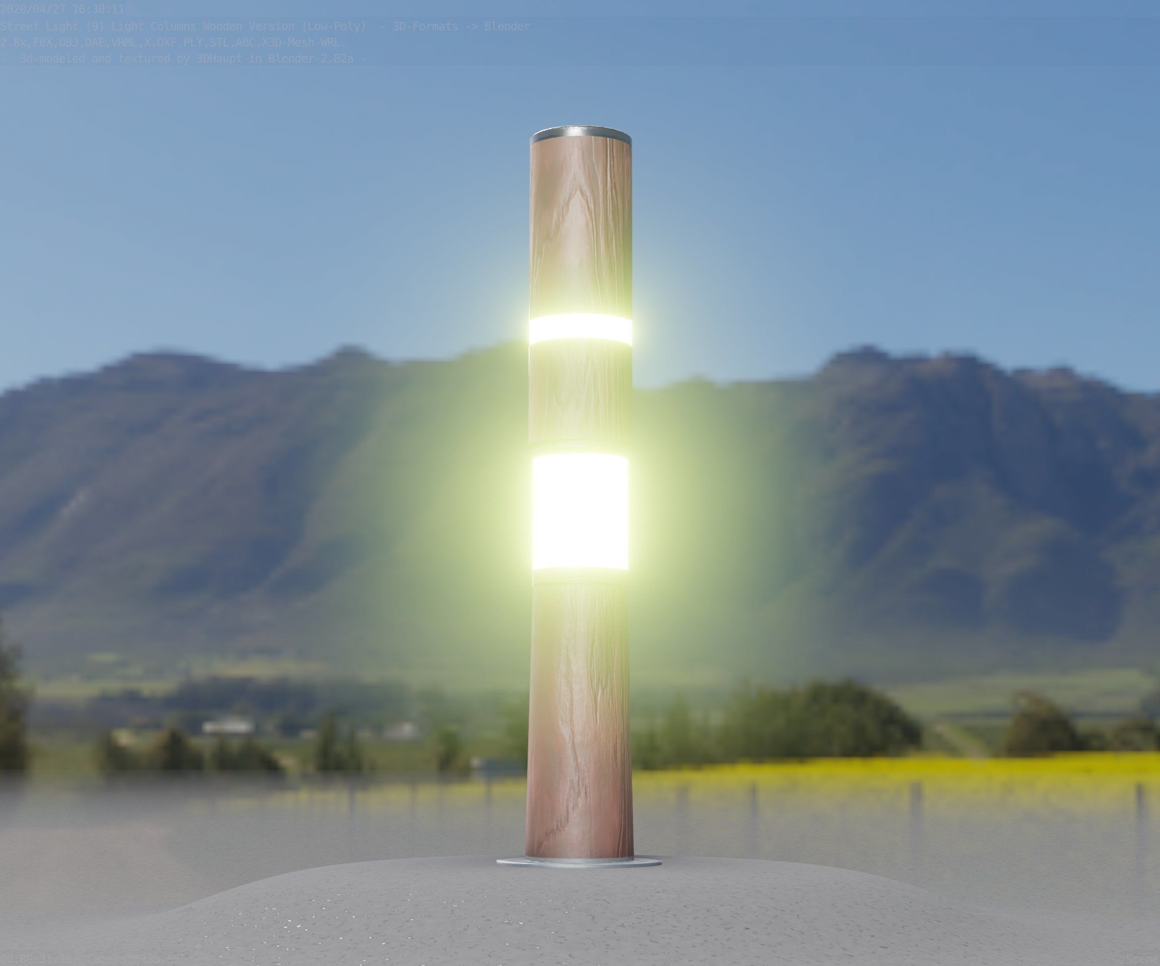 Wooden pillar of light 8 - Street-Light Set-9 Low-Poly Low-poly 3D model_1