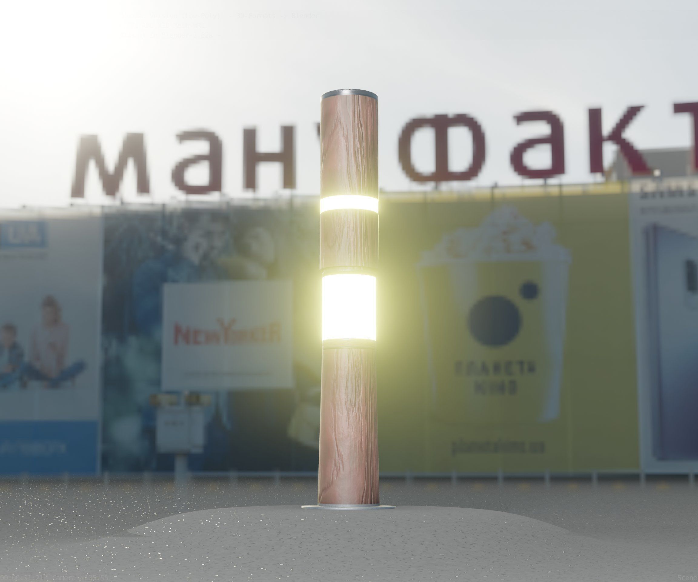 Wooden pillar of light 8 - Street-Light Set-9 Low-Poly Low-poly 3D model_3