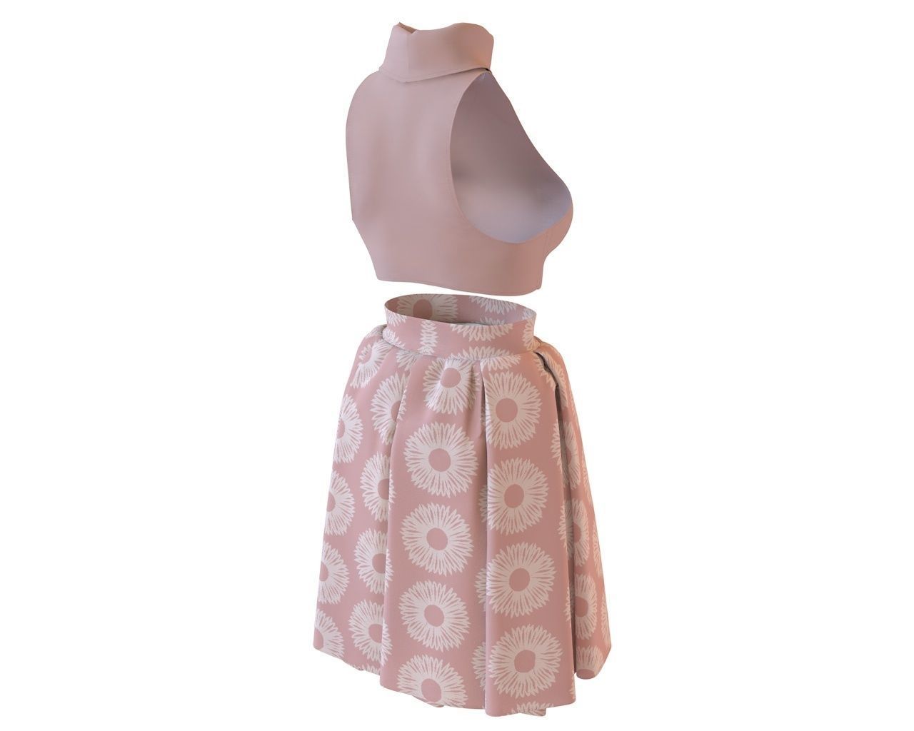 Stylish Designer Set of Crop Top and Balloon Skirt 3D model_5