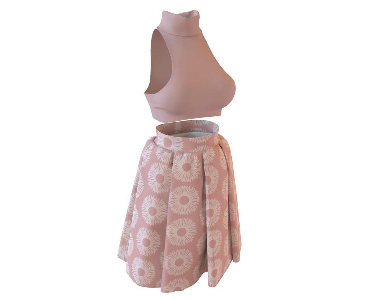 Stylish Designer Set of Crop Top and Balloon Skirt 3D model_1